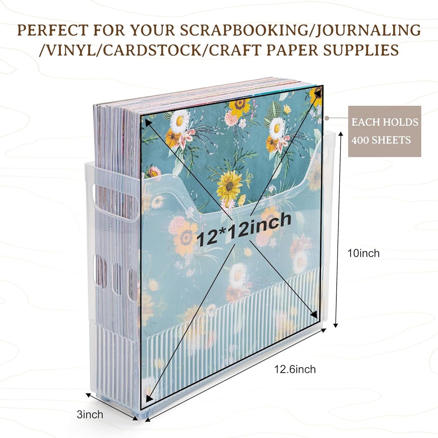 4x Pojemnik na Papier do Scrapbookingu z Kółkami, Plastikowy Pojemnik do Przechowywania Notatnika do Przechowywania Papieru O Wymiarach 12 X 12, Trwały Papier do Scrapbookingu
