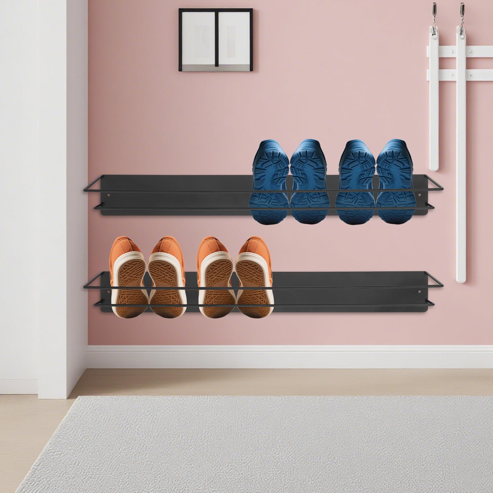 Étagère à chaussures murale à 2 niveaux à suspendre 80 cm