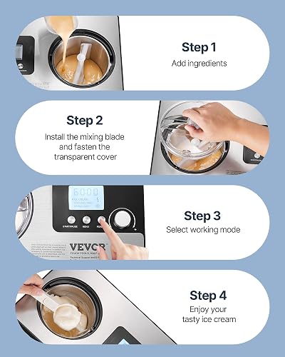 VEVOR Sorbetière Automatique Turbine à Glace Professionnelle 2 L 180 W Machine à Glace Électrique Écran LCD Préparation Rapide sans Pré-congélation pour Faire des Sorbets Yaourts Crème Glacée Gelato - 5