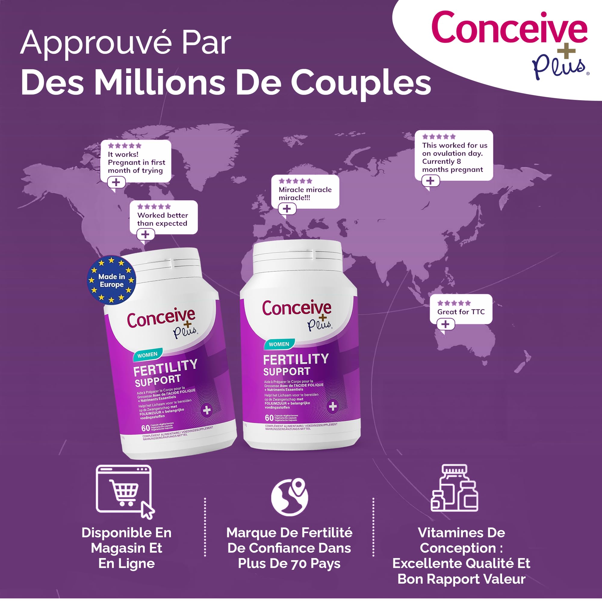 Conceive Plus Fruchtbarkeitsergänzungsmittel für Frauen, Unterstützt den Hormonhaushalt, Calcium, Vitamin D, Folsäure, Inositol - Pränatale Vitamine für Frauen - 30 Tage Vorrat, 60 Kapseln