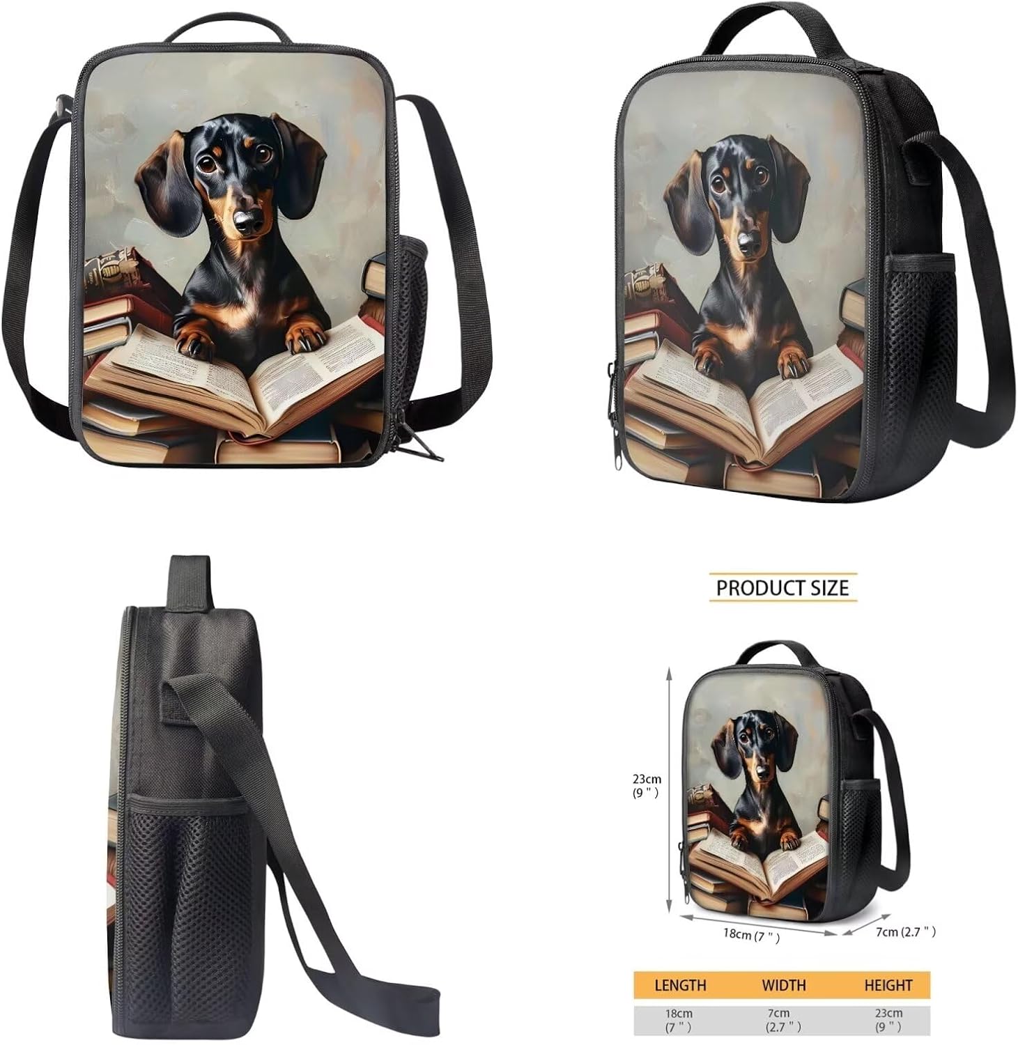 Dachshund Kids Backpack for School Girls Boys Bookbag with Insulated Lunch Box Cute Pencil Case, Large Double Layer Girls School Backpack Set for Elementary School, Beige