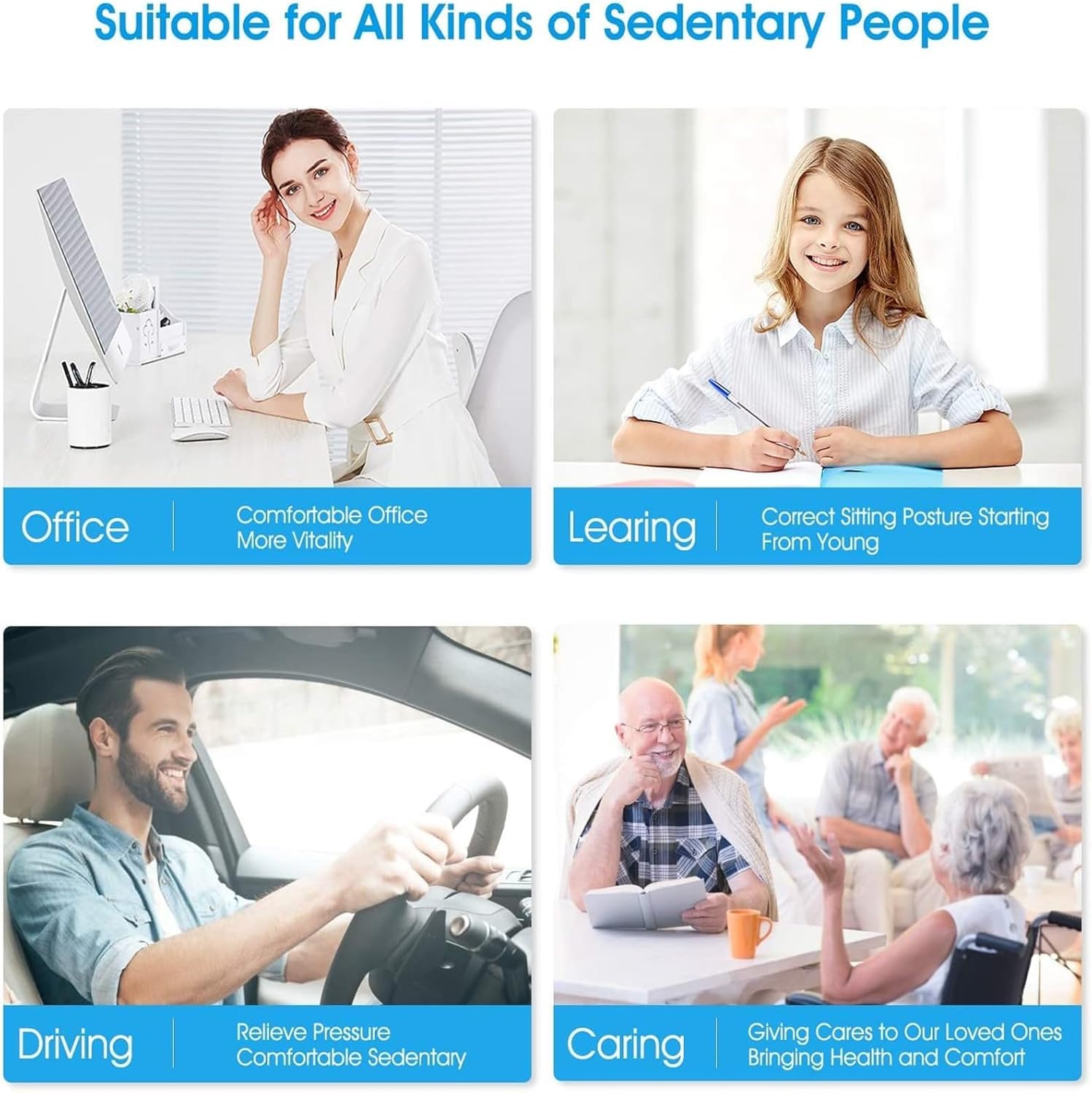 Feagar, poduszka na krzesło z pianki z pamięcią, ergonomiczna poduszka na fotel samochodowy, dla kierowcy, do wózka inwalidzkiego, poduszka na rwę kulszową, poduszka do siedzenia, czarna