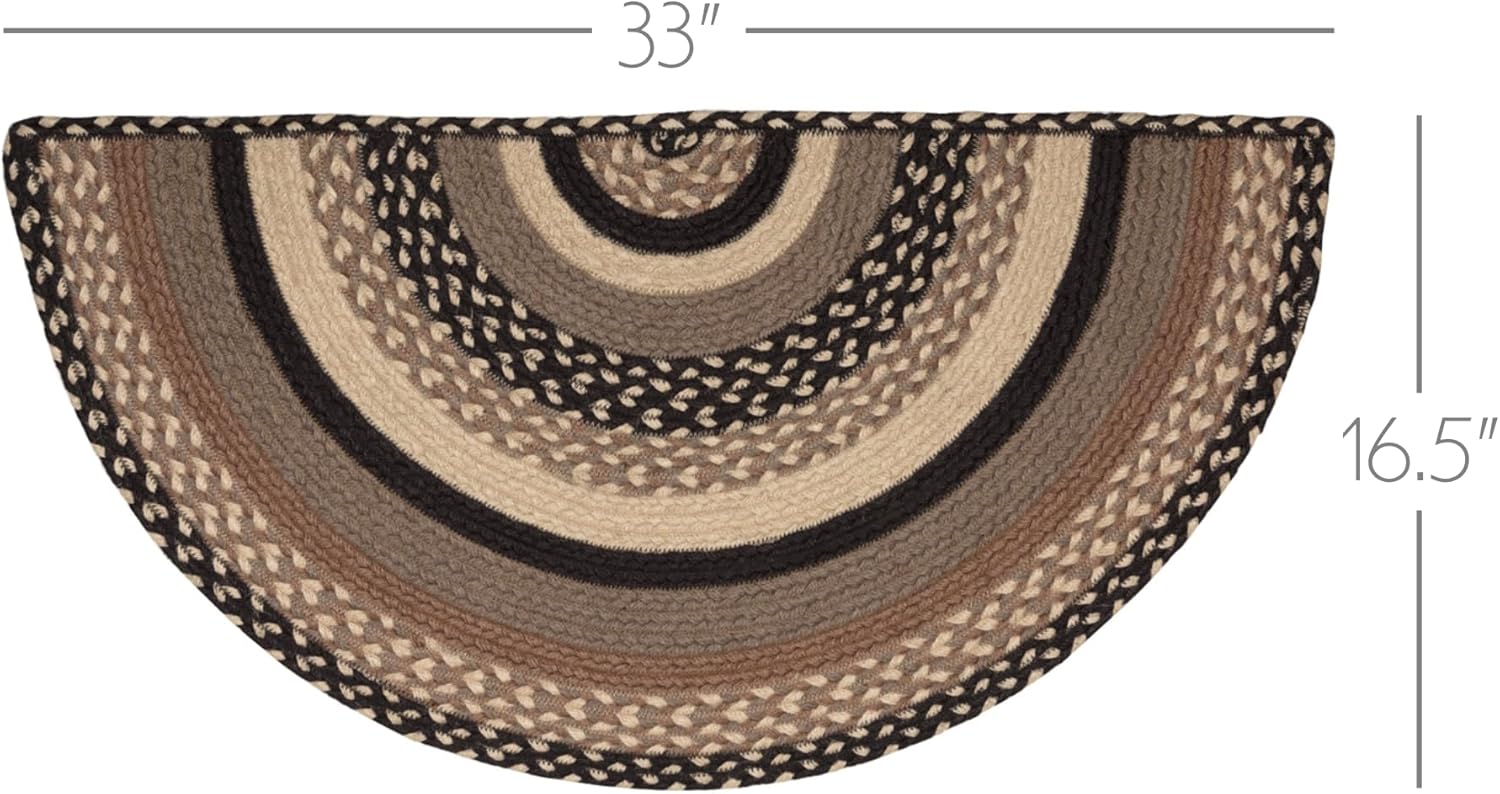 VHC Brands Sawyer Mill Charcoal Jute Half Circle Striped Accent Rug Farmhouse, Entryway Kitchen Doormat Non Slip Pad 16.5x33- Multicolored (White, Black, & Grey/Taupe)