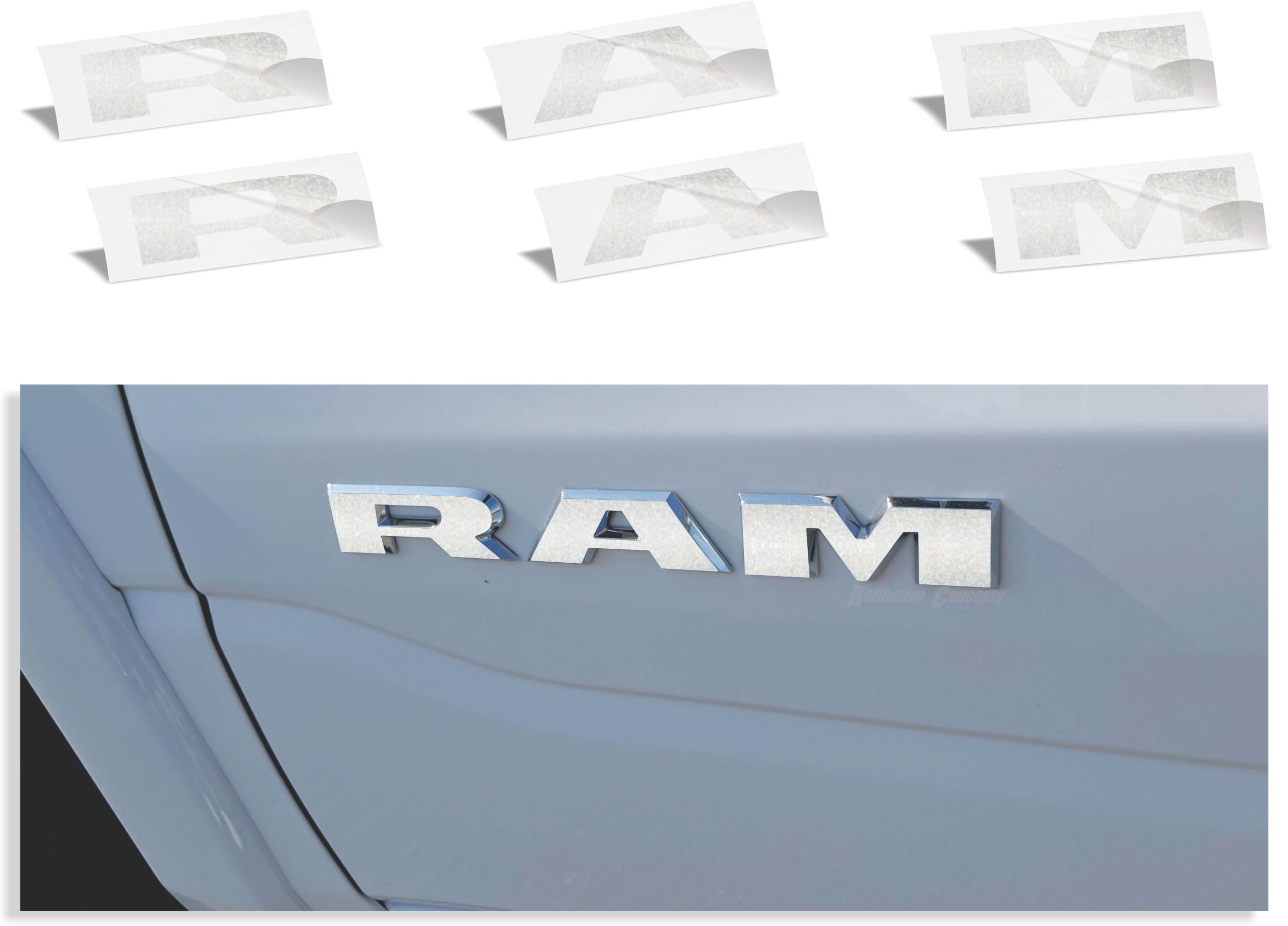 Reflective Concepts 2019-2025 RAM Door Emblem Overlay Decal Stickers - (Color: Silver Metallic)