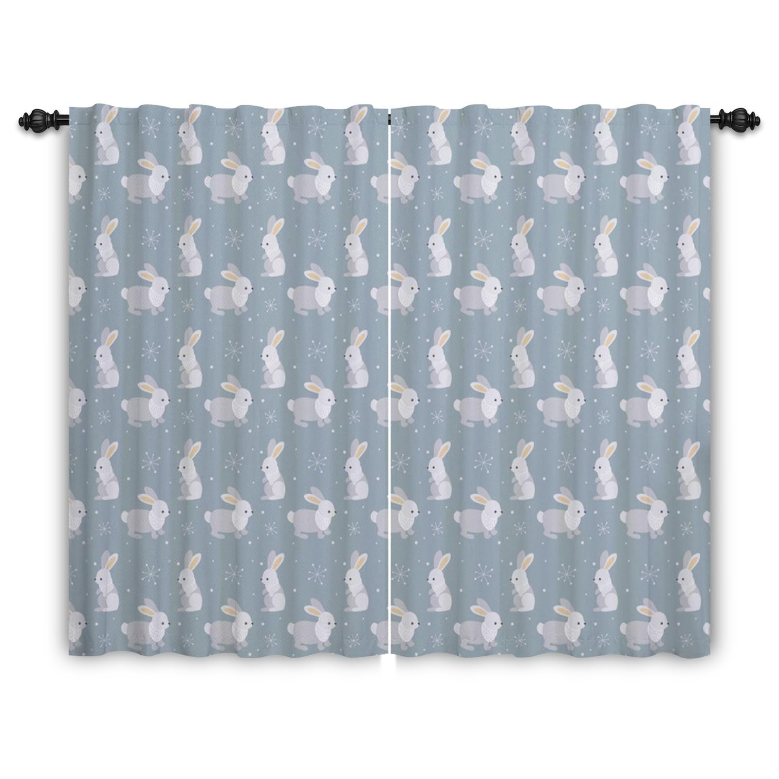 Cortinas para sala de estar Conejo Cortinas con dibujos de animales Cortina para habitación de bebé Vacaciones Año nuevo Feliz Navidad Panel de cortina Bolsillo para varilla 117x229cm 2 piezas