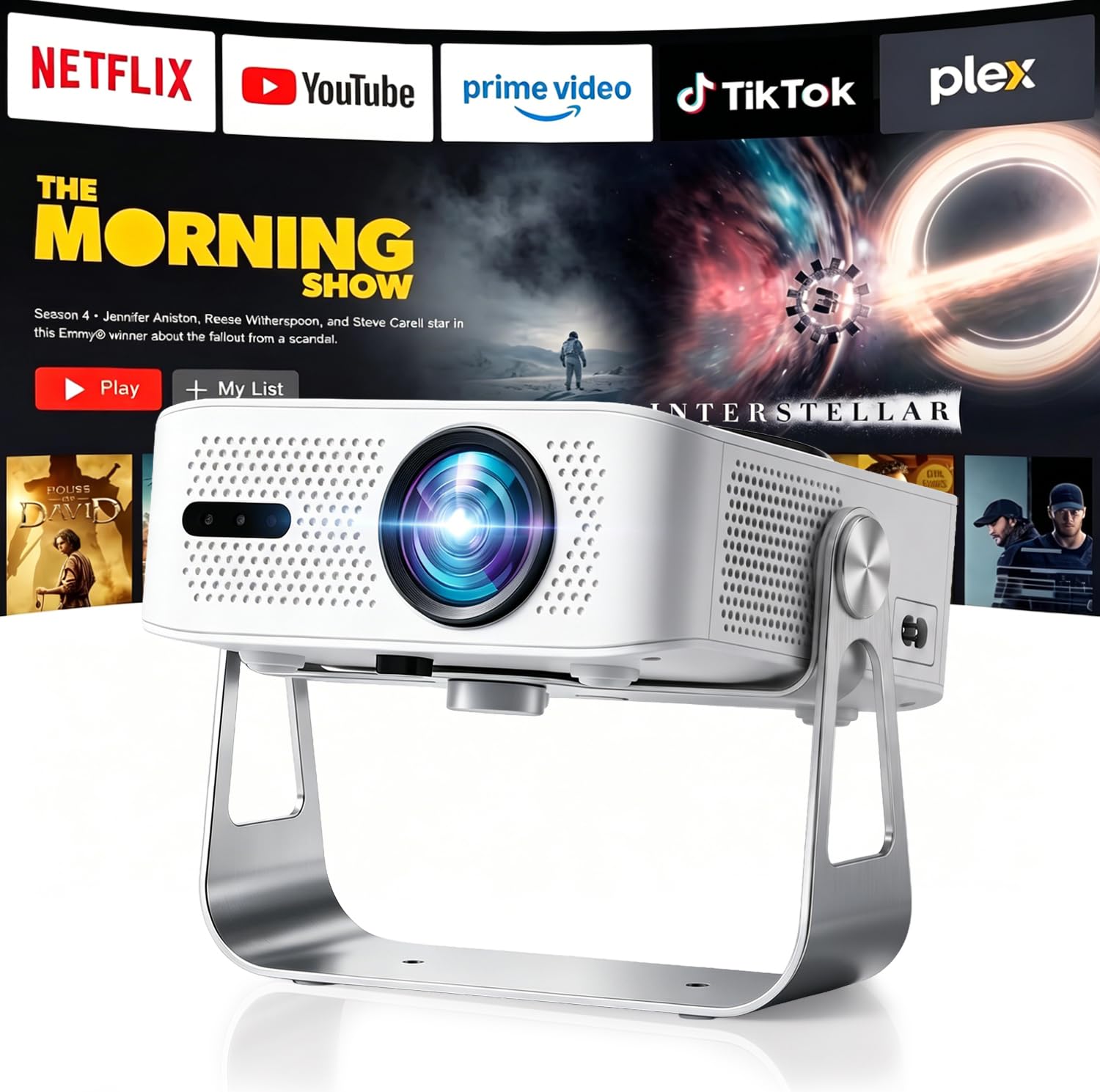 Kayoote Proiettore Smart 1080P Nativo Full HD con Luminosità 360 ANSI, Android 12, Supporto 4K, Correzione Trapezoidale Automatica, WiFi 5G, BT 5.0, AirPlay/Miracast, Schermo 50-200", HDMI/USB