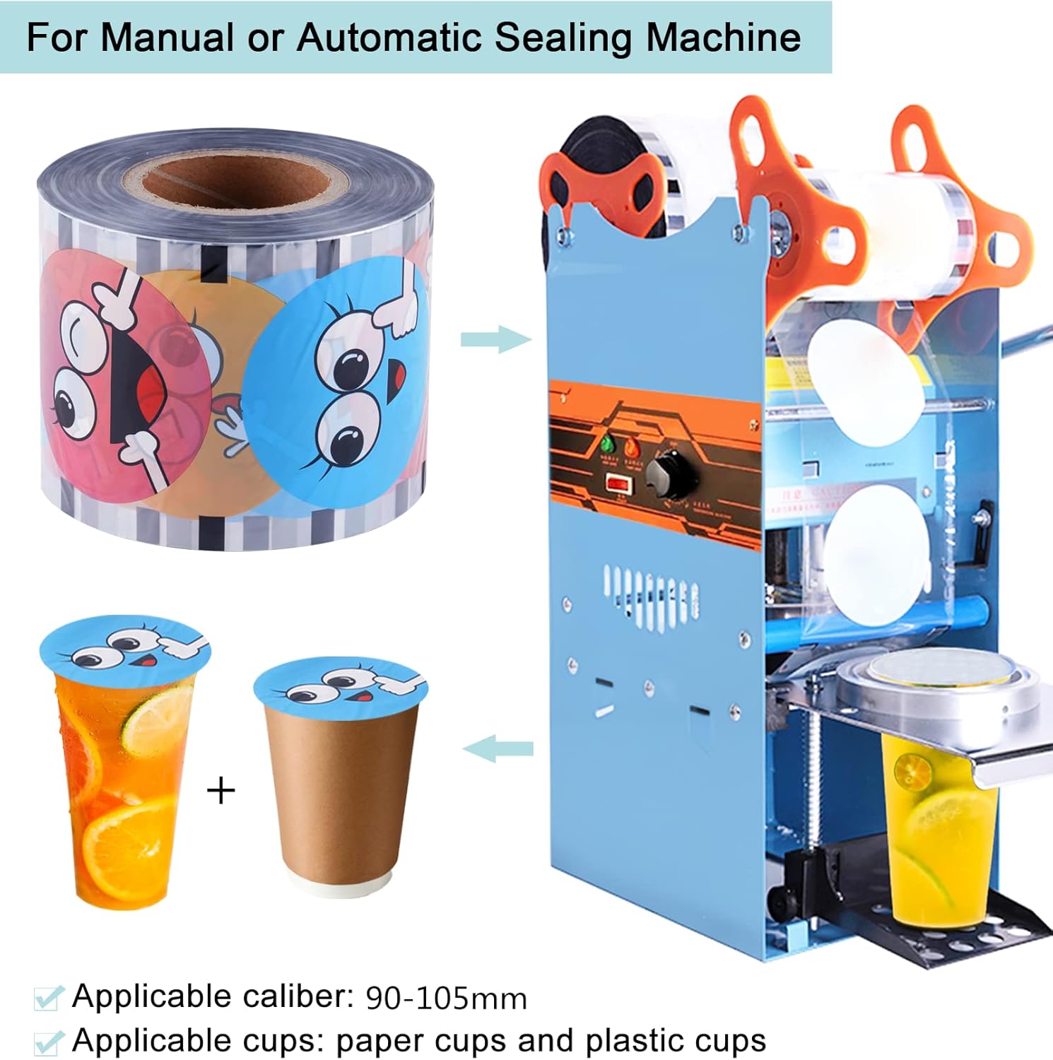 JIAWANSHUN Cup Sealer Film Roll - 3000pcs For 90-105mm Plastic & Paper Tea Cups