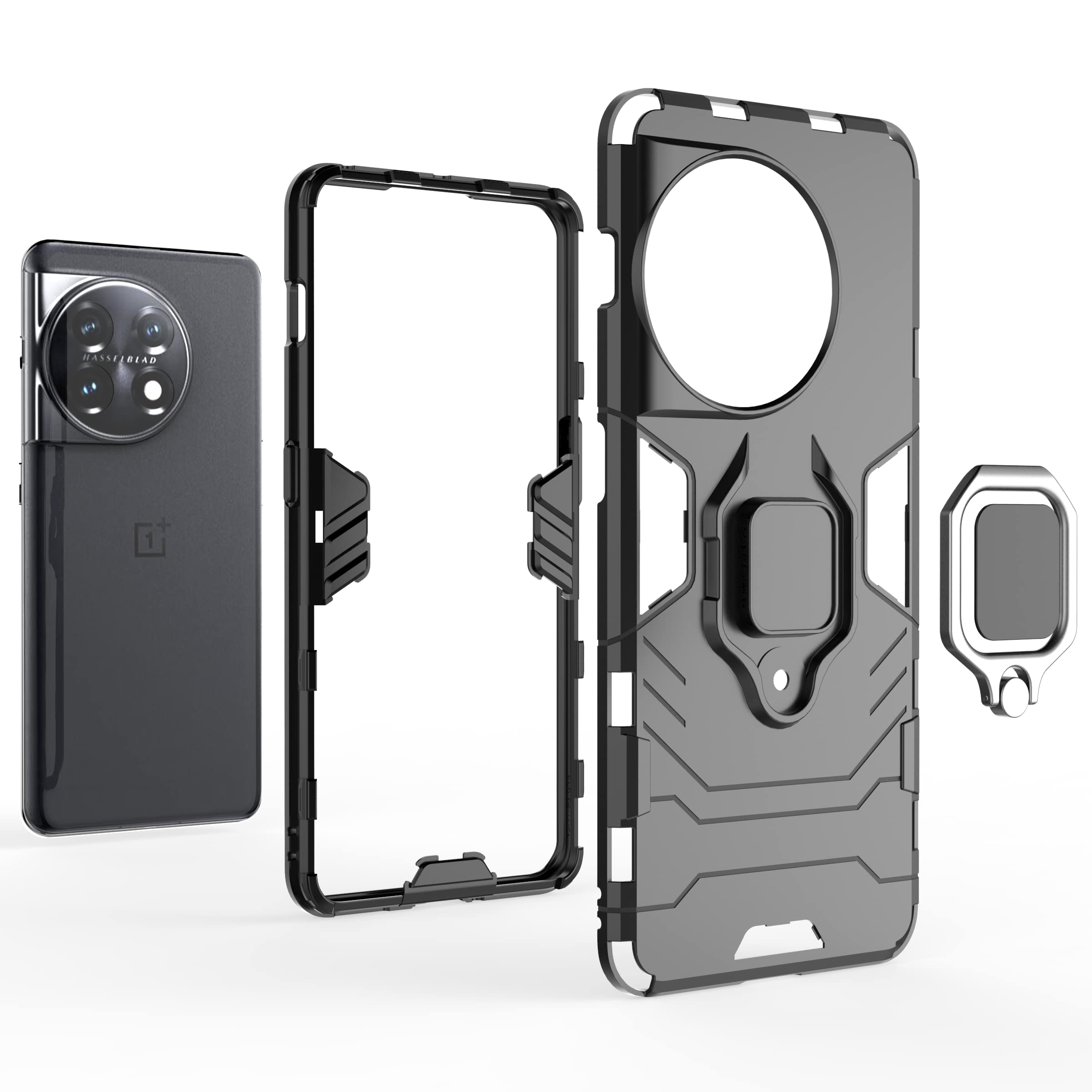 TingYR Cover OnePlus 11 Con Supporto Anello Magnetico 360°: Custodia Antiurto TPU/PC (Nero)