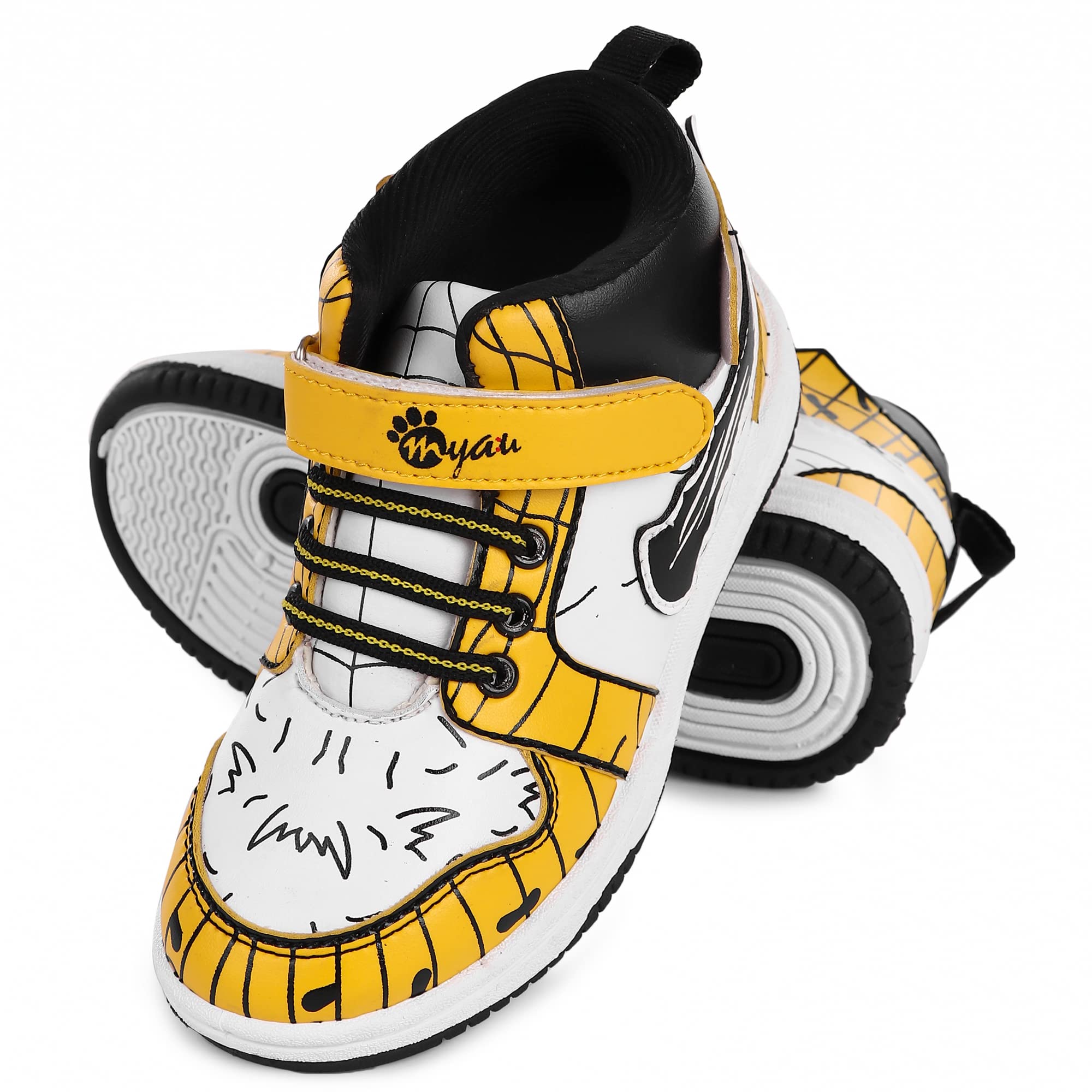 Myau Mid Ankle Stylish Shoes for Active Kids (White/Yellow, Numeric_1) (B0BBMJBG1V) Amazon Price History, Amazon Price Tracker