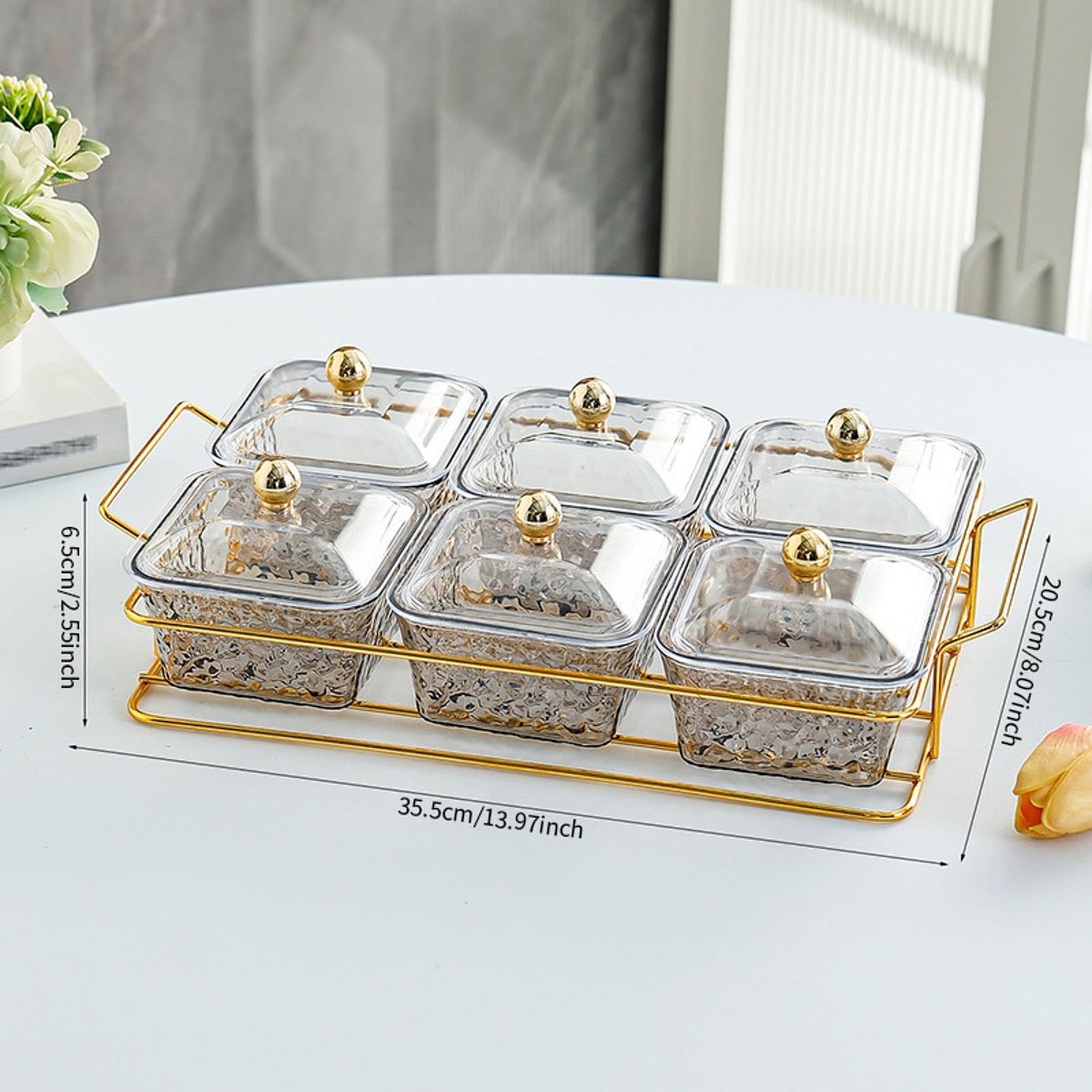 LOVIVER Assiette à Noix de Mariage, Bol à Noix divisé en Verre, Assiette de Service d'apéritif de Fruits secs, Plat à Bonbons pour Mariage, Salon, Maison, 6 Ceintures