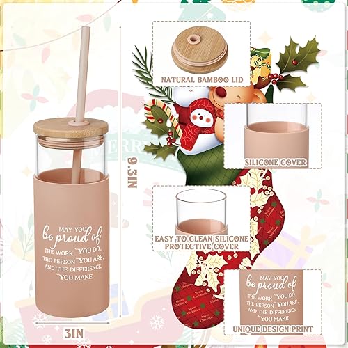 Miniatura 2 de Regalos de agradecimiento de 20 onzas para mujeres y hombres, regalos de agradecimiento a empleados, vaso de vidrio con popote y tapa de bambú, vaso
