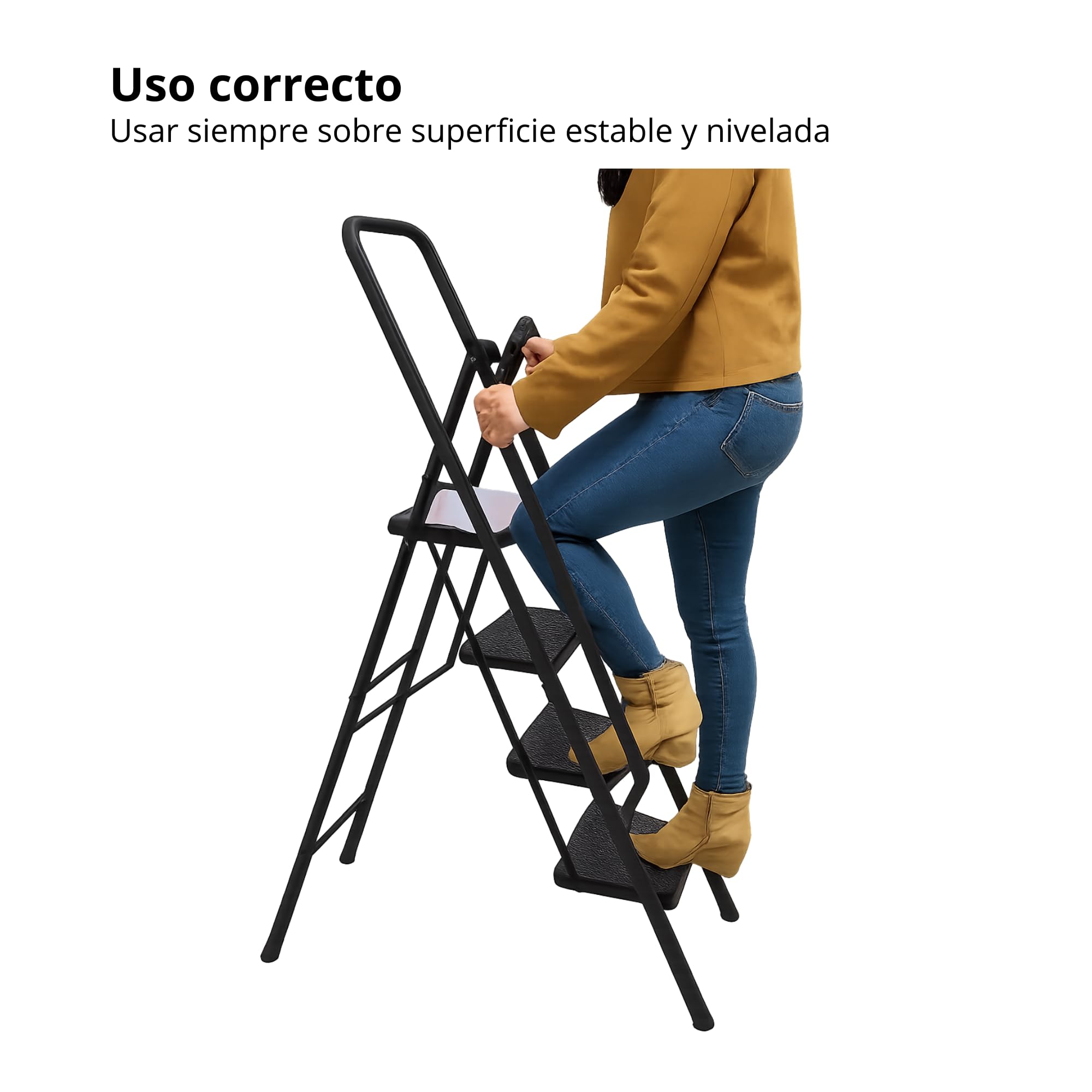Homelux P19263 Escalera Plegable 4 Peldaños Anchos con Pasamanos – Peldaños de Polipropileno Antideslizantes con Estructura de Abeja – Escalera Hogar Segura y Compacta