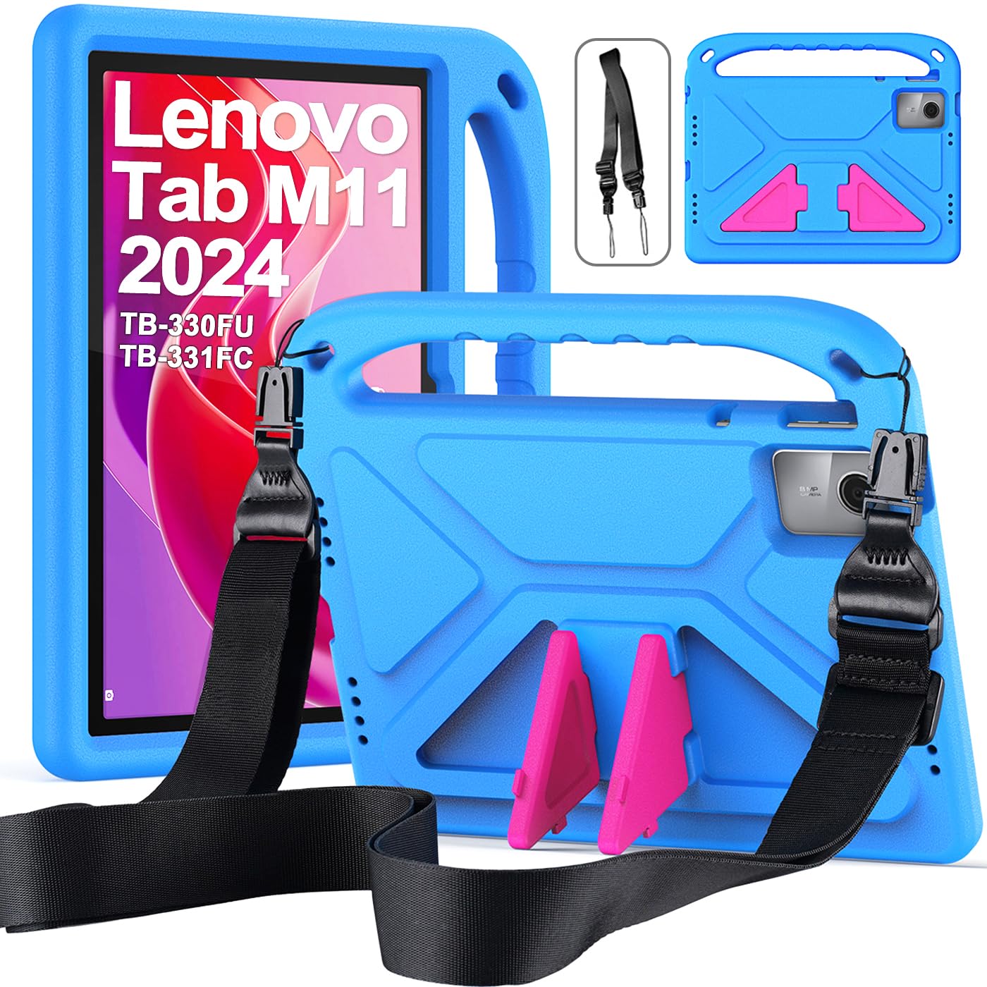 Funda para Lenovo Tab M11 11" 2024 (TB-330FU/331FC/330XU), Carcasa Antigolpes, Correa para el Hombro, Funda Infantil para Lenovo Tab M11 11 Pulgadas, Azul