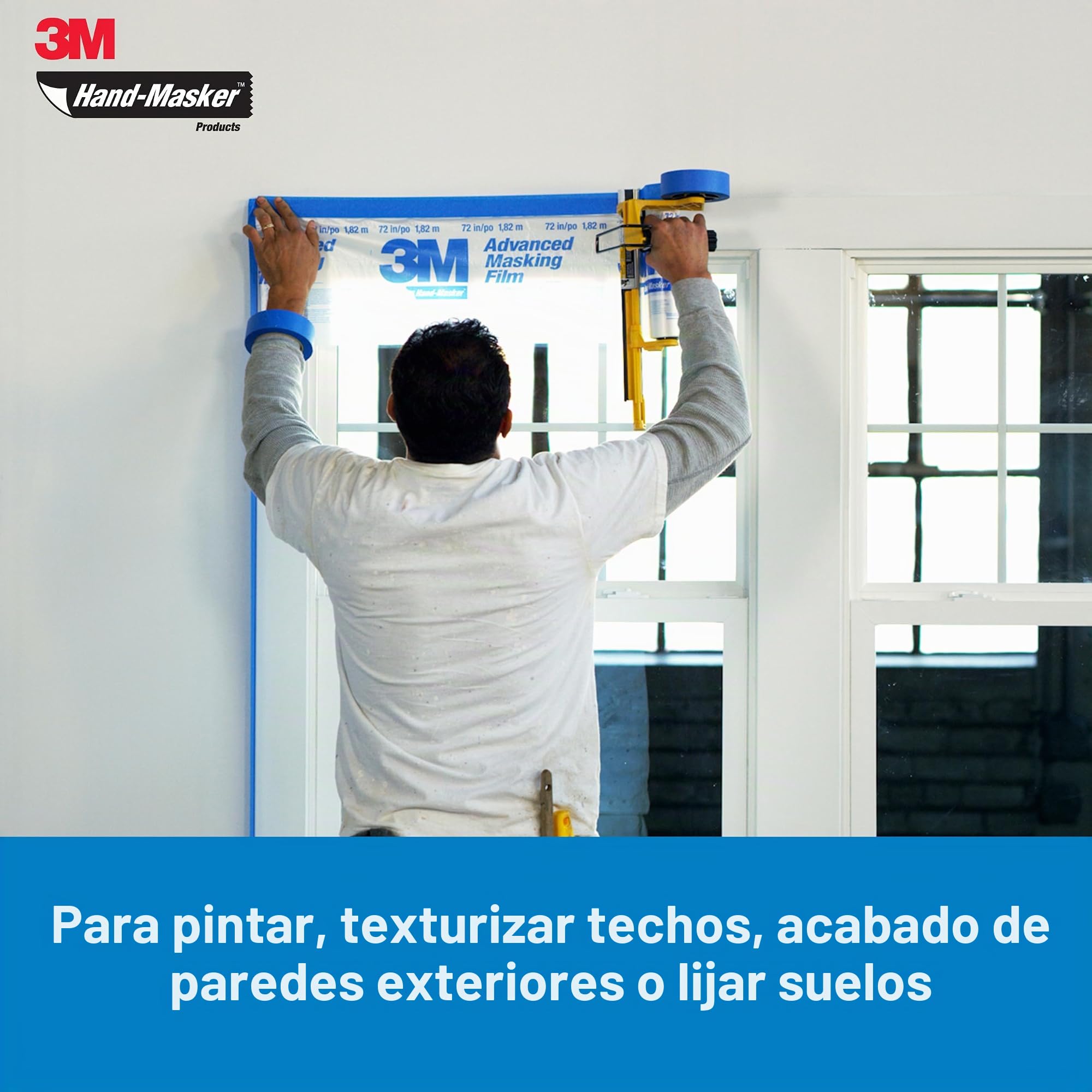 3M Hand-Masker M3000 Kit Premontado con Film y Cinta Adhesiva para Enmascarar - Óptimo para Ventanas, Puertas, Bañeras y Otras Superficies - Protección contra las Salpicaduras de Pintura