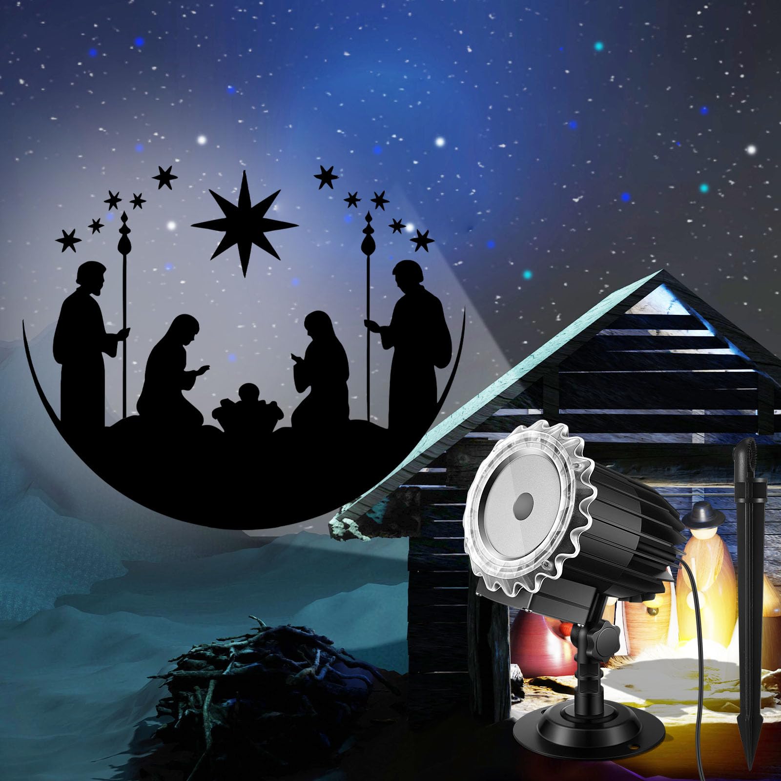 Tuanse Weihnachten Outdoor Krippe Projektor Lichter LED Flutlicht Urlaub mit Sternen für Weihnachtsfeier Garten Landschaft Dekoration