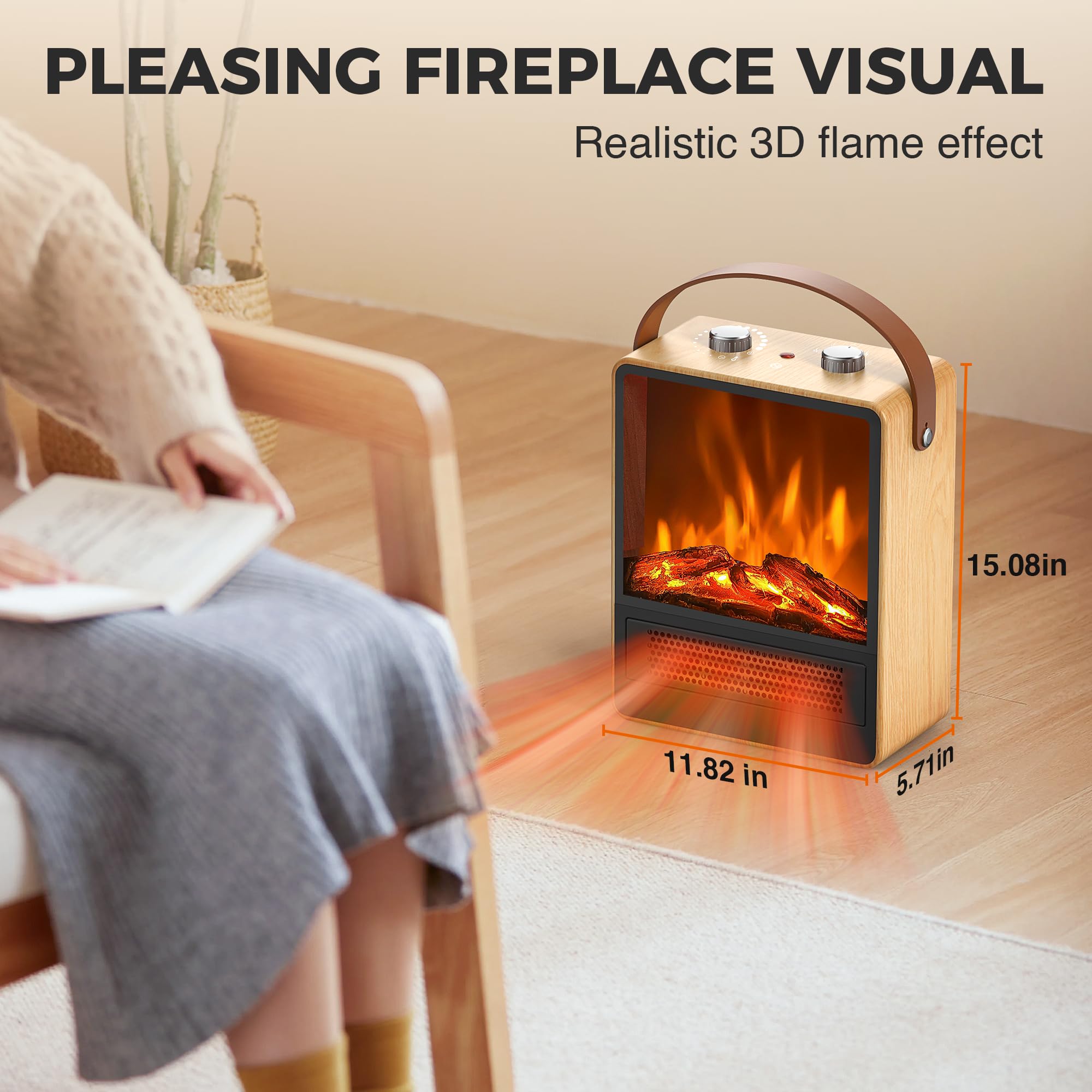 Calentador eléctrico para uso en interiores, calentador de espacio de 1500 W/750 W con llama LED 3D, doble protección de seguridad, calentador de chimenea portátil para decoración de Navidad, 6