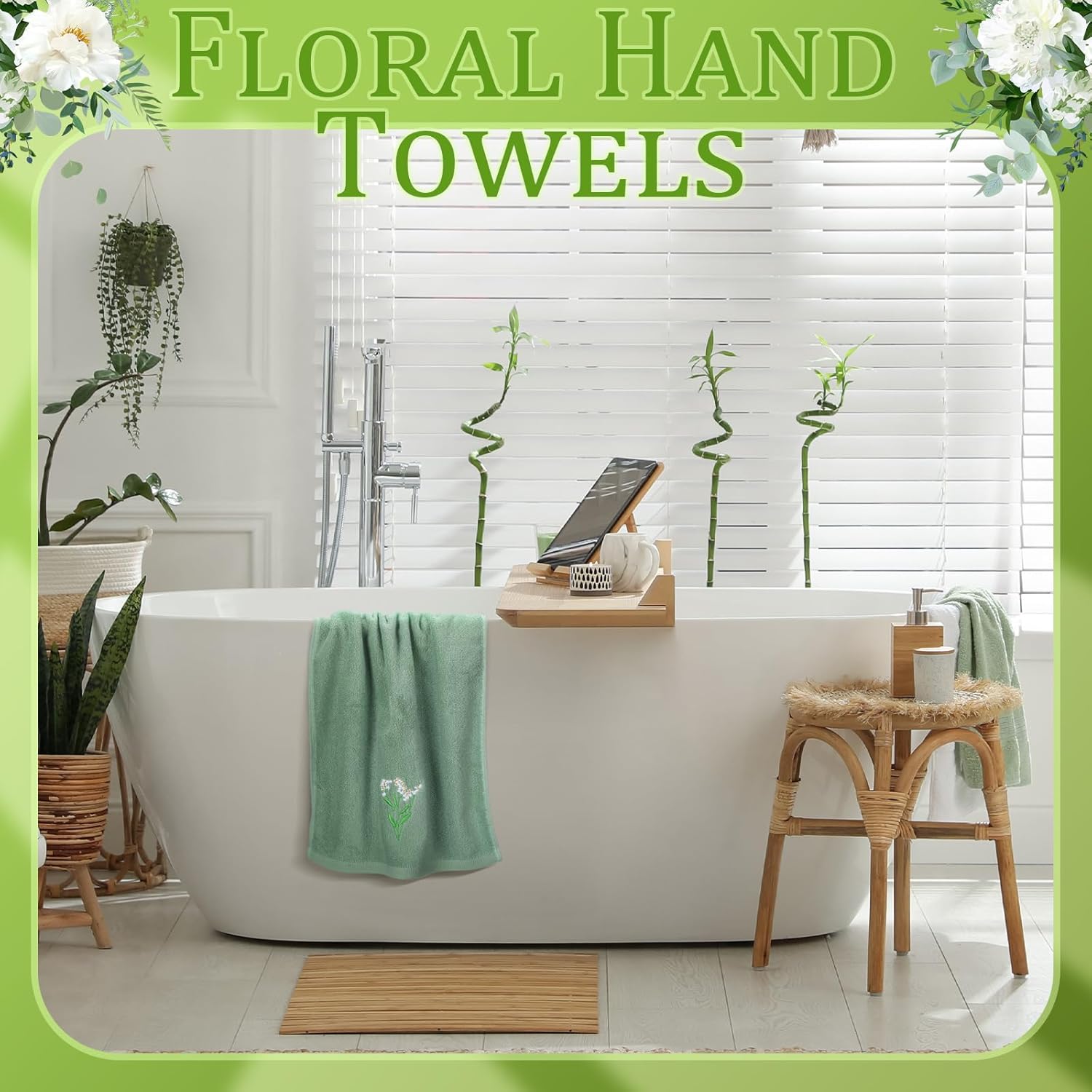 Breling 3 Pcs Gradient Sage Green Hand Towels Embroidered Floral Cotton Bath Towel Sets Soft Absorbent for Bathroom Decorative Hand Drying Kitchen Dish Cleaning 28.4 x 13.8 Inch - Image 4