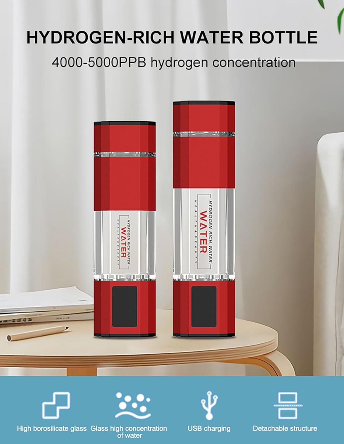 Hydrogen Water Bottle Generator, Portable H2 Water Ionizer Machine Cup, Hydrogen Water Bottle for 99.9% Pure Hydrogen, Healthy Hydrogen Ions Water Pitcher, Gift for Men Women