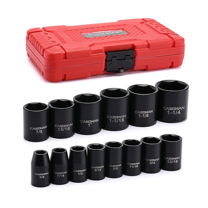 11件深孔冲击套筒工具套装，6角，公制，10mm至24mm