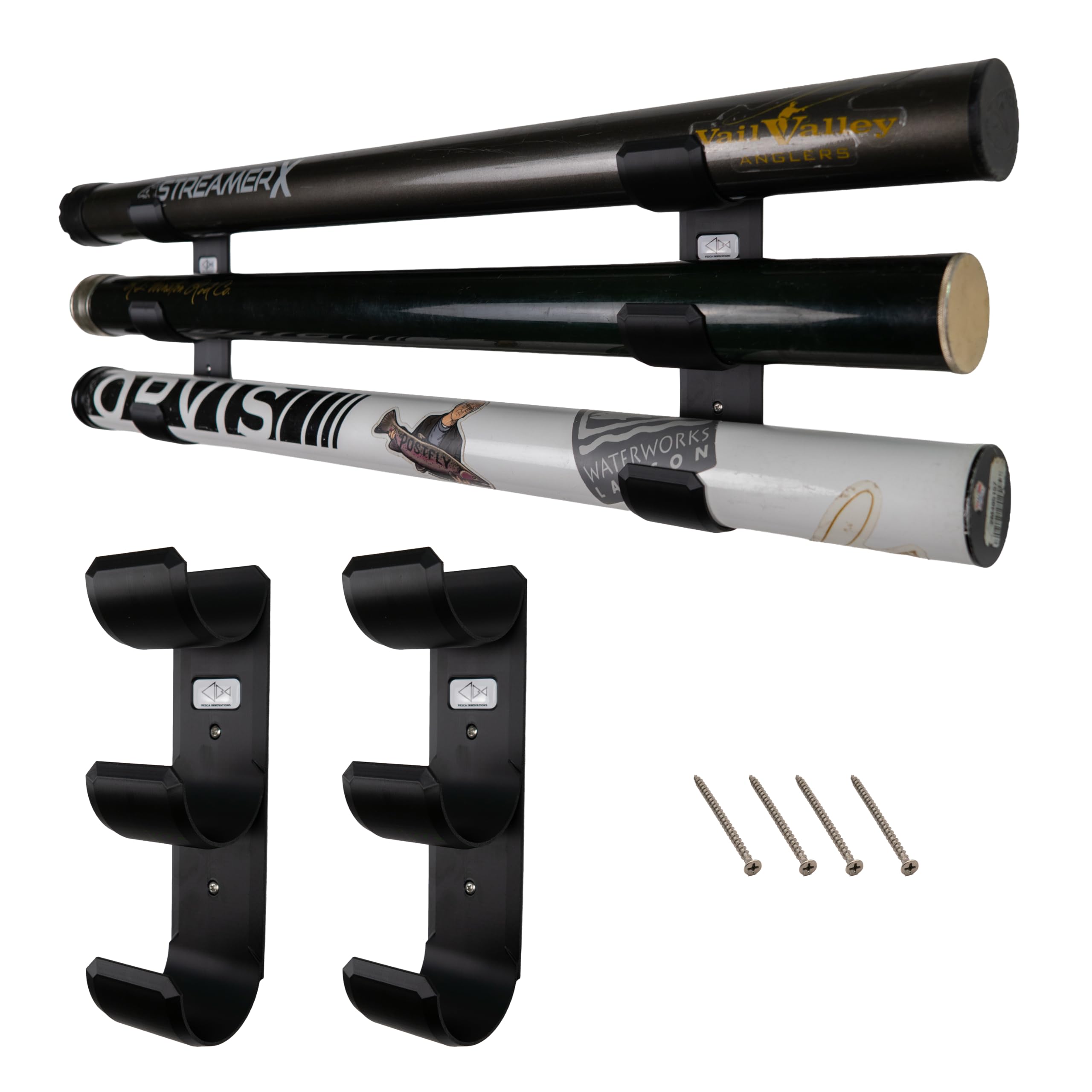 Fly Rod Tube Holder, Triple Wall Mount Rack for Garage, Storage 2-2.5in