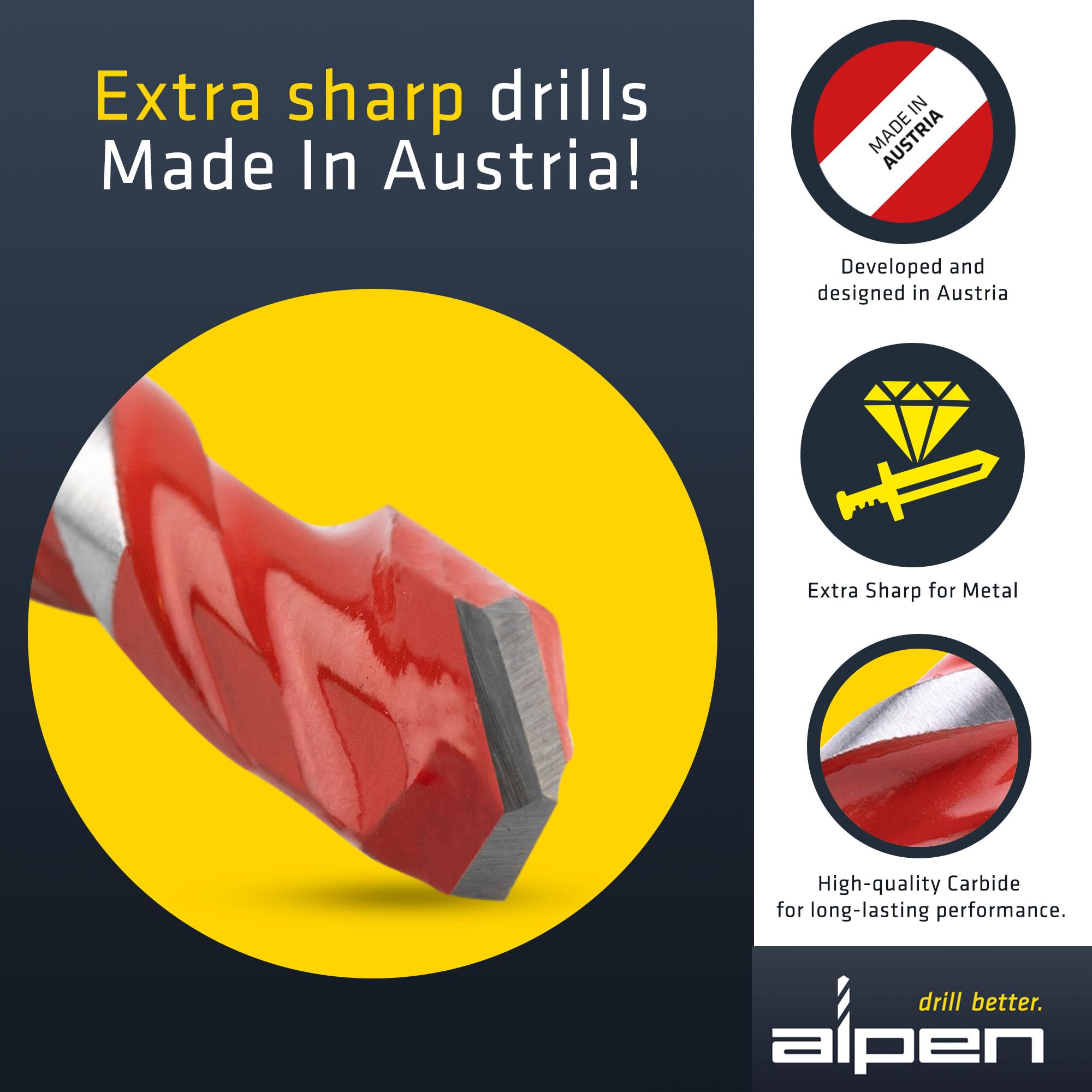Alpen Set di punte per trapano multicut, 5 pezzi, set per trapano versatile in piastrelle, muratura, metallo, legno e plastica, kit per trapano con punta in carburo durevole con gambo cilindrico