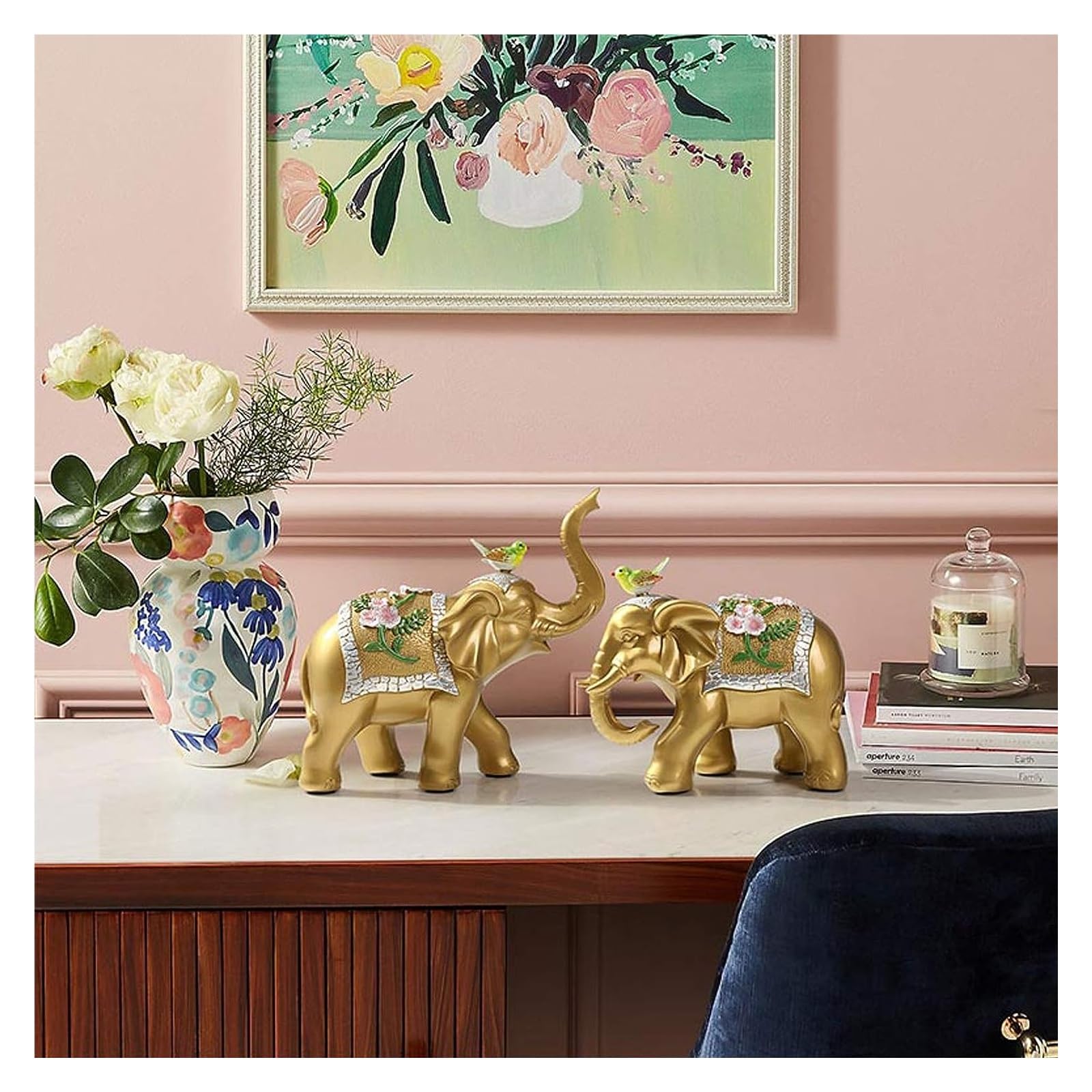 Regali Portafortuna Scultura da Tavolo Elefante Cinese Decorazione Fortuna Feng Shui Coppia di Elefanti Soggiorno Ufficio Scrivania Statua di Elefante Decorazione Apertura Inaugu