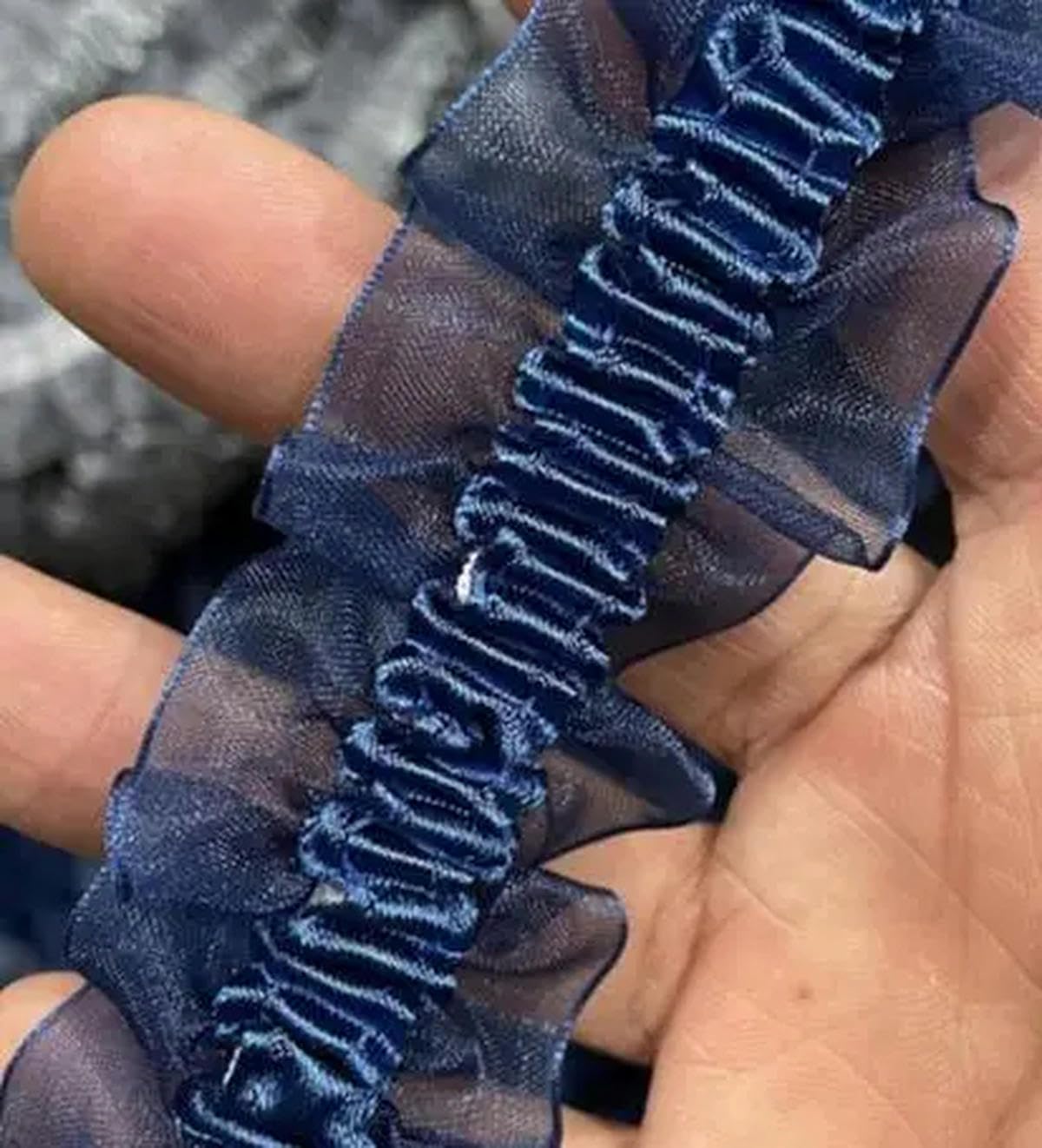5–10 m breites, 4 cm breites, elastisches Samtband, Streifen mit Rüschen, Spitzenbesatz, DIY-Haar- und Kopfdekorationsmaterial, gefaltete Spitze, Marineblau, 1