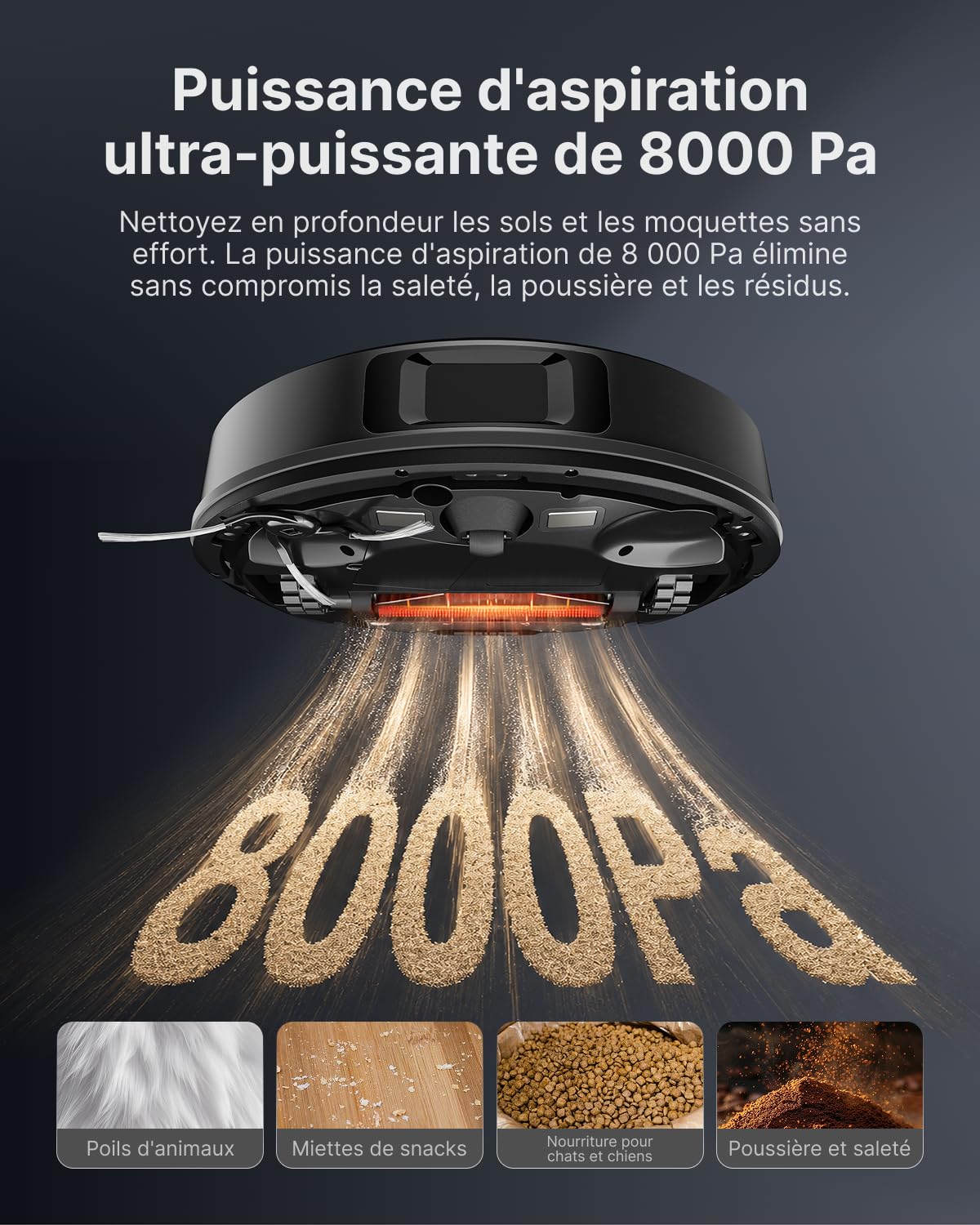 VONKO S6 Pro Robot Aspirateur Laveur avec Station de Vidage Automatique, 8000Pa, Navigation LiDAR 2.0, 180min Autonomie, Détection de Tapis, App & Alexa, Idéal Poils d’Animaux & Sols Dur,Noir