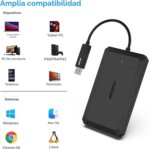 Vista 3 de BENFEI Caja de disco duro externo sin herramientas SATA a USB de 2.5 pulgadas, USB tipo C/tipo A a SATA, compatible con SSD de 2.5 pulgadas