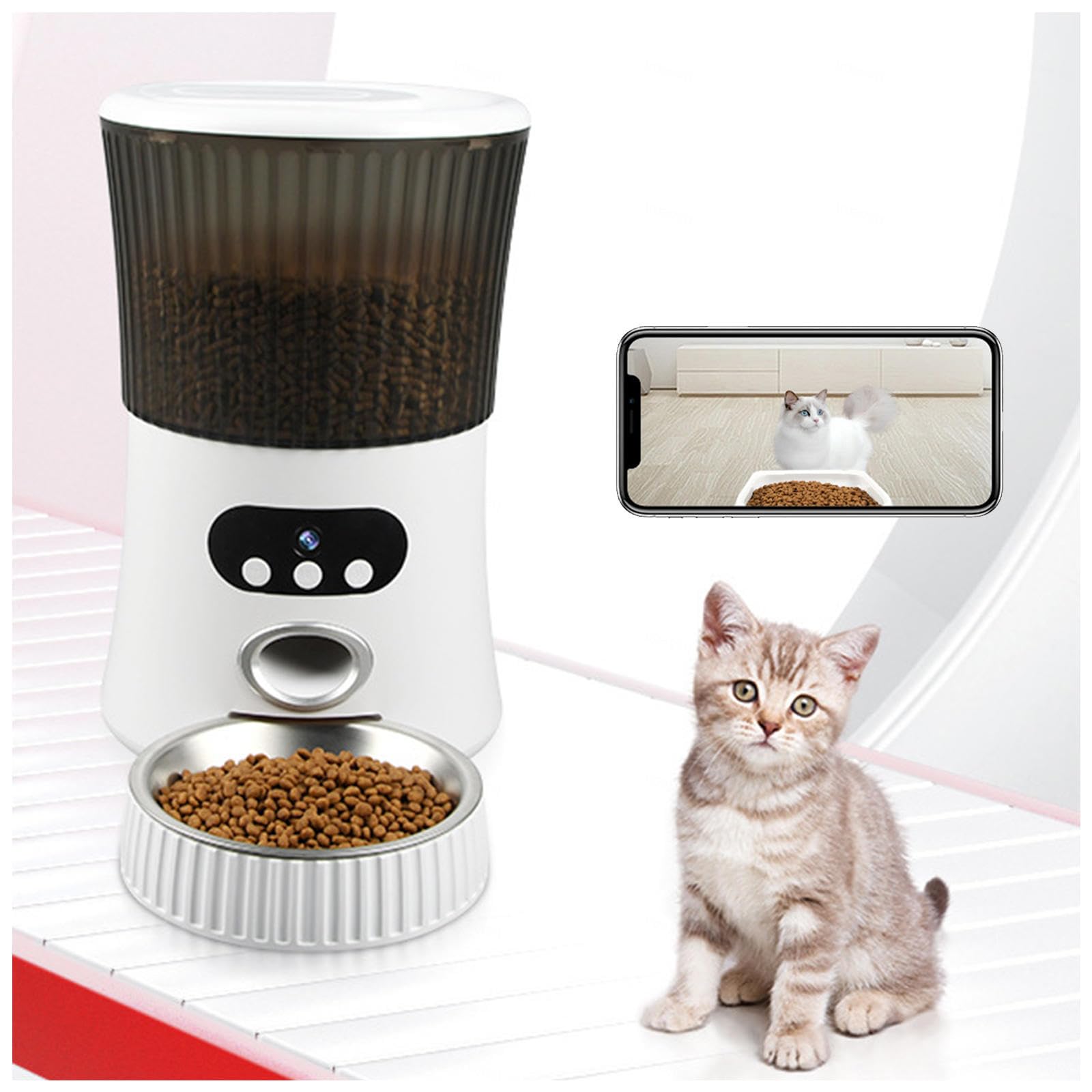 Comedero Gato Automatico WiFi, 6L con Cámara 1080P, 2.4G WiFi con App Video Audio Visión Nocturna Dispensador De Comida para Perros, Dispensador Comida Gato