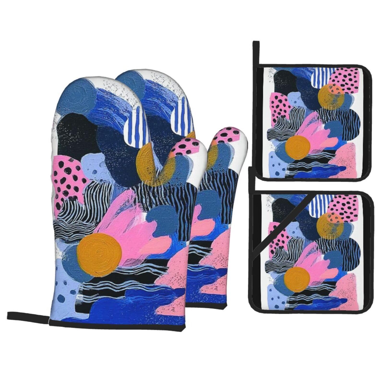Gant Four Lignes Bleues Noires Gant de Cuisine Lot de 4 Gant Four Anti,Antidérapantes, en Doux, pour la Cuisine