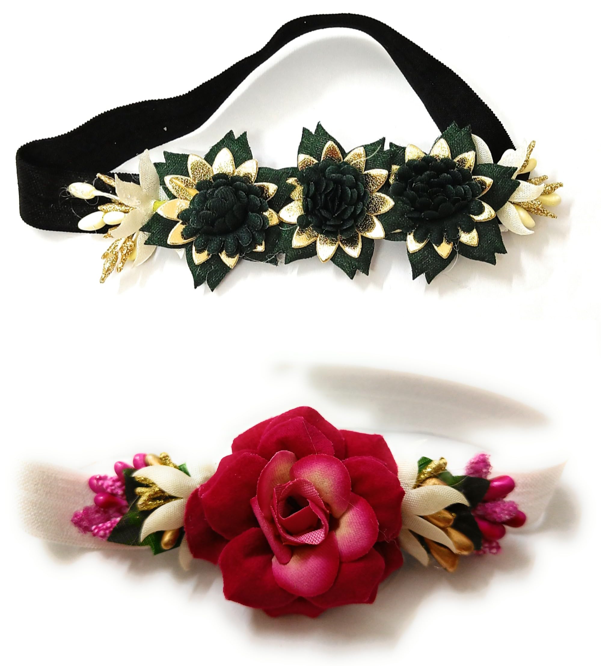 CRAnsh Creations;Crafted with Love Handmade Black & pink Flower Floral cotton blend head bands for newborn baby girls (0-2 years) clothing accessories Pack of 2