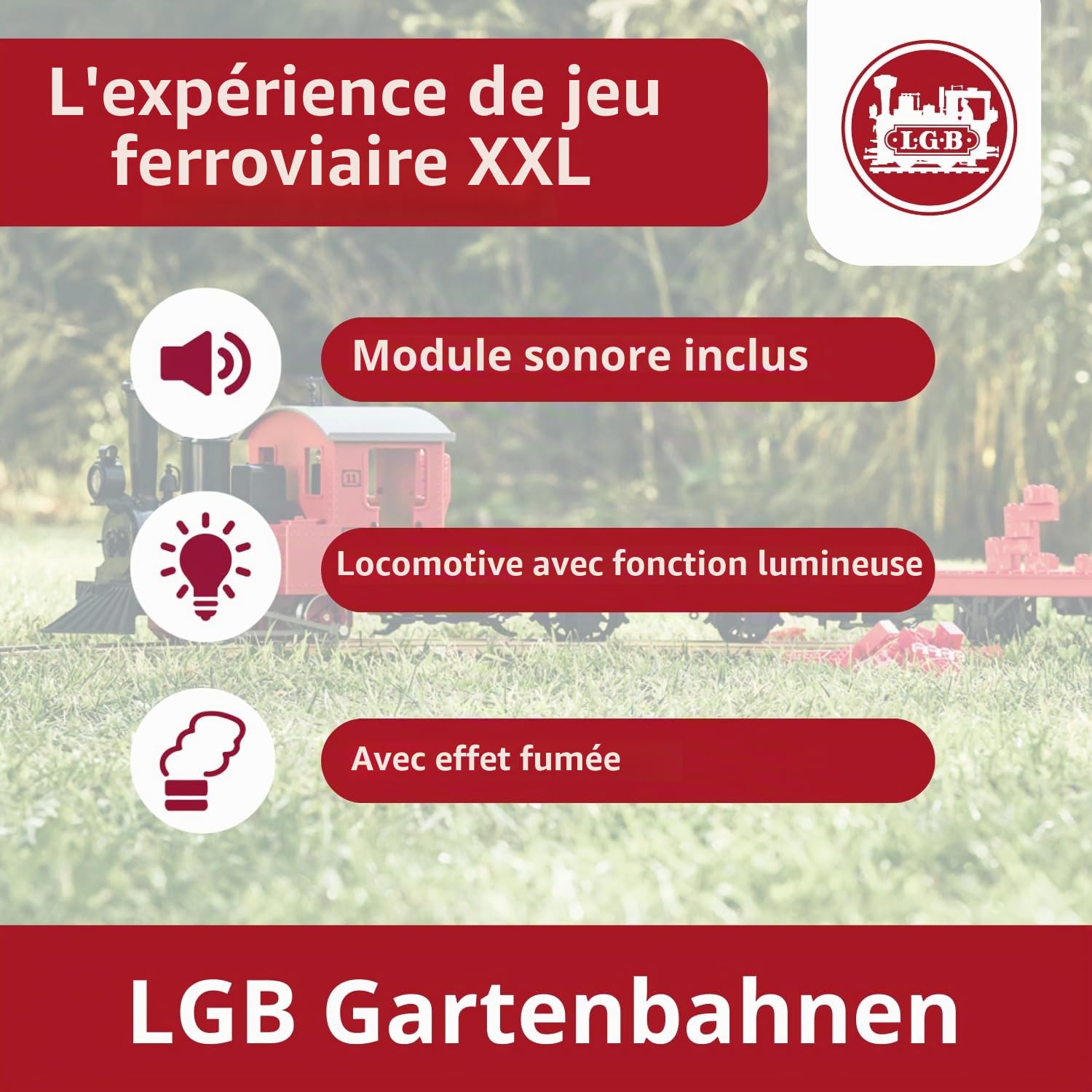 LGB 70307 Kit de démarrage de Train de Voyageurs – L70307 – Train de Jardin Miniature avec Locomotive et Deux Wagons, Chemin de Fer extérieur, Voie G, 85 x 12 x 16 cm