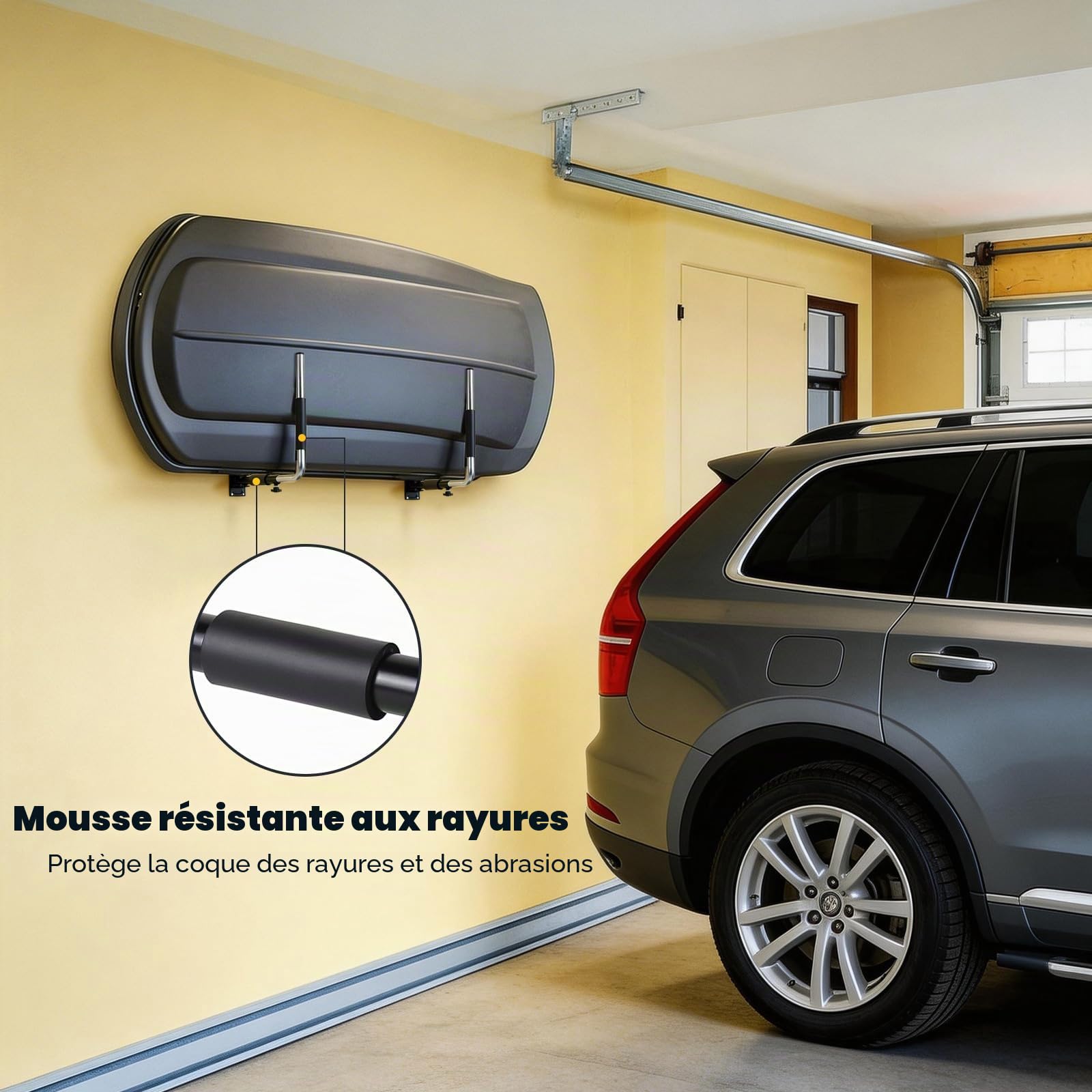 SWAWIS 1 Paire Support Mural pour Coffre de Toit en Acier avec Mousse Anti-Rayures, Plage de Réglage 35 à 52 cm, Charge 50 kg, pour Coffre de Toit, Planche de Surf, Paddle, Outils de Jardin(Noir)
