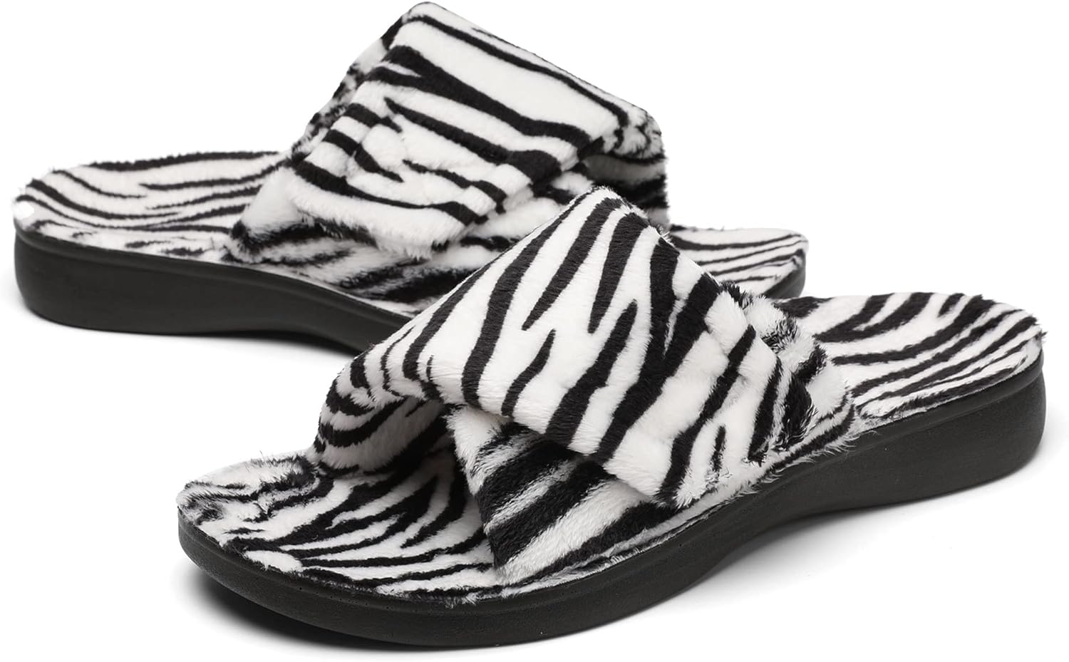 SOLLBEAM Women's Plantar Fasciitis Fuzzy House Orthopedic Adjustable Slippers With Arch Support Orthotic Heel Cup Sandals For Ladies