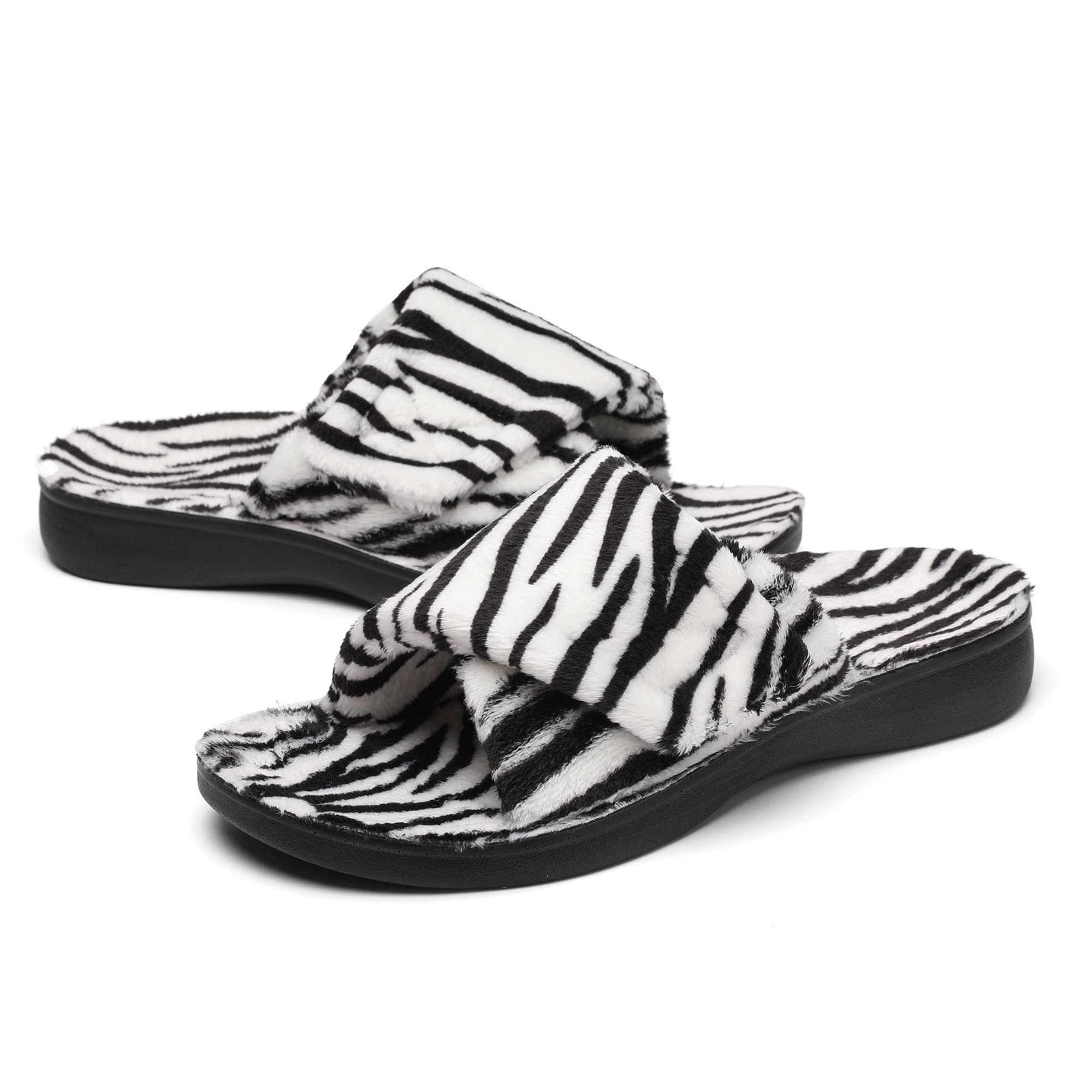 SOLLBEAM Fuzzy Hausschuhe mit Fußgewölbeunterstützung, orthopädische Fersenschalen, Sandalen für Damen