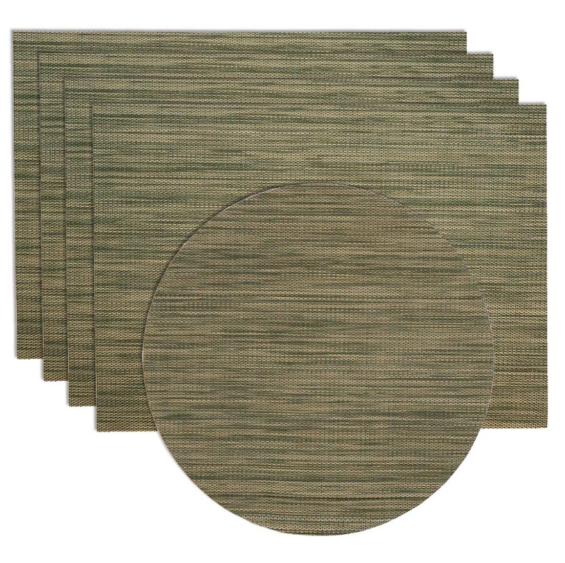 Sweet Pea LinensGreen/Tan Wipe Clean Rectangle Placemats - Set of Four Plus Center Round-Charger