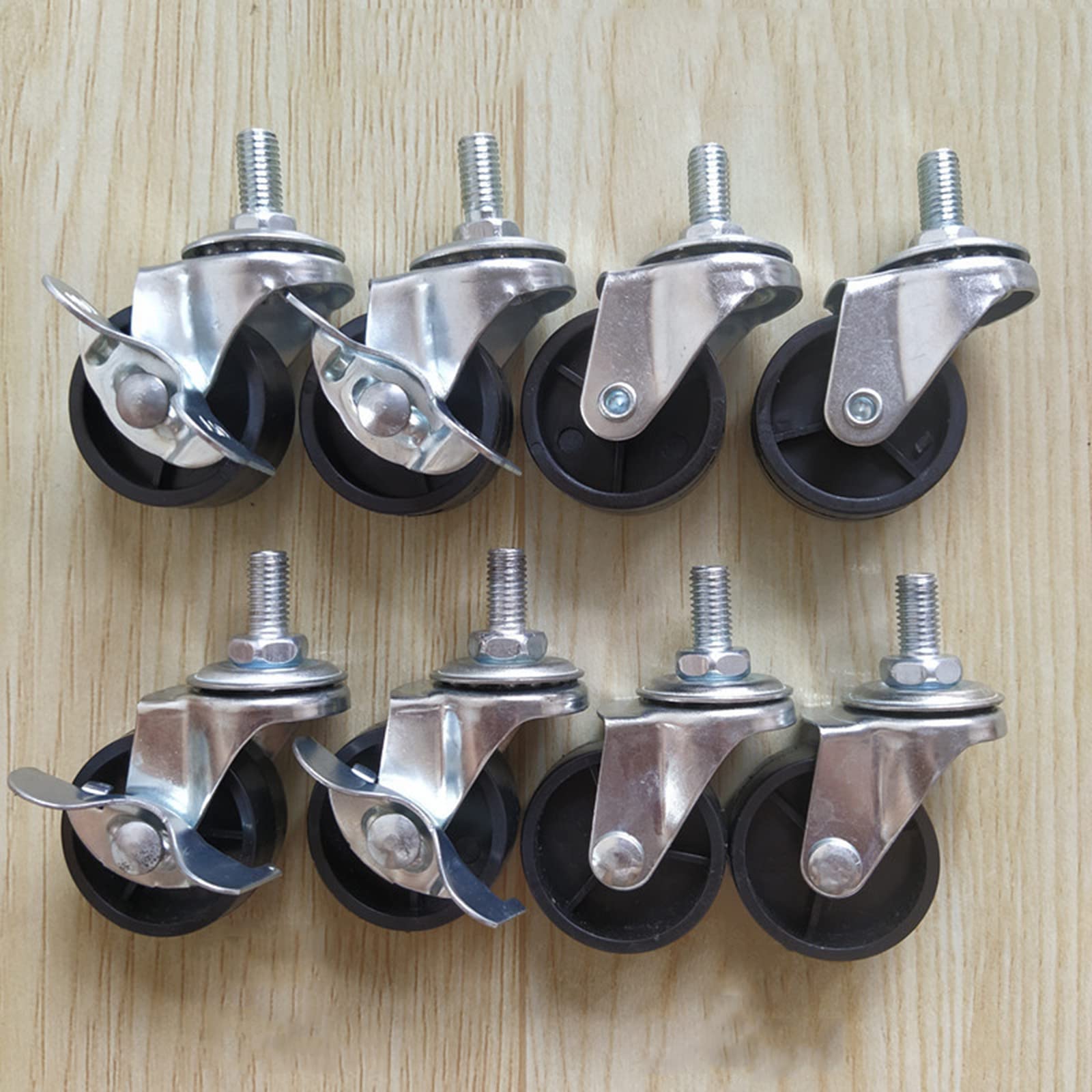 Lenkrollen Möbelrollen Lenkrollen mit Gewindeschaft M8 x 15 mm, 4er Set, Schreibtischstuhl-, Bürostuhl-, Möbelrollen, Ersatz-Lenkrollen aus Gummi(2 Braked+2 Swivel)