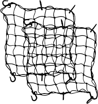 2 PCS Motorcycle Cargo Net, 17.7 15.7 Inch Adjustable Elastic Rubber Cargo Net with 6 Hooks, Heavy Duty Gear Helmet Luggage Thicken Netting for Motorcycles Bicycles ATVs