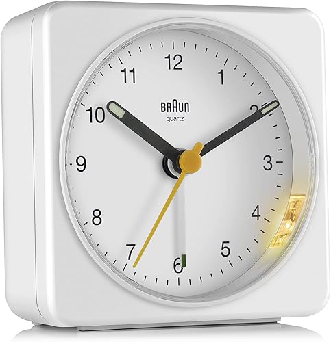 Miniatura 9 de Braun Reloj despertador analógico clásico con repetición y luz, movimiento de barrido de cuarzo silencioso, alarma de pitido Crescendo en blanco,
