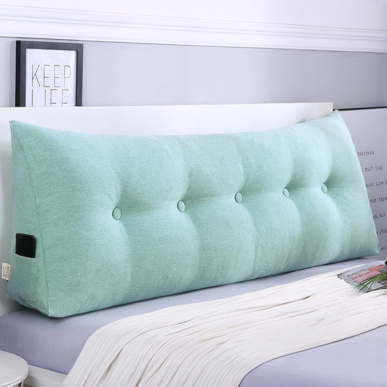 Headboard Wedge Pillow,Triangular Reading Bed Rest Pillow Large Bolster Cushion Headboard Backrest Wedge Pillow for Neck & Lumbar Support,E,60cm/23.6in