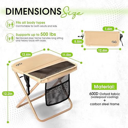Miniatura 2 de Taburete plegable mejorado, soporte de aleación de aluminio, silla plegable portátil al aire libre con bolsillo para cola, pesca, excursiones de