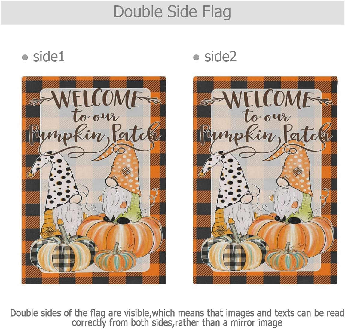 Wamika Fall Gnomes Garden Flag Farmhouse Autumn Buffalo Check Plaid Double Sided Flags 12" x 18" Welcome to Our Pumpkin Patch Sunflower Rustic Small Flag Banner Yard Outdoor Decoration Home Decor : Patio, Lawn & Garden