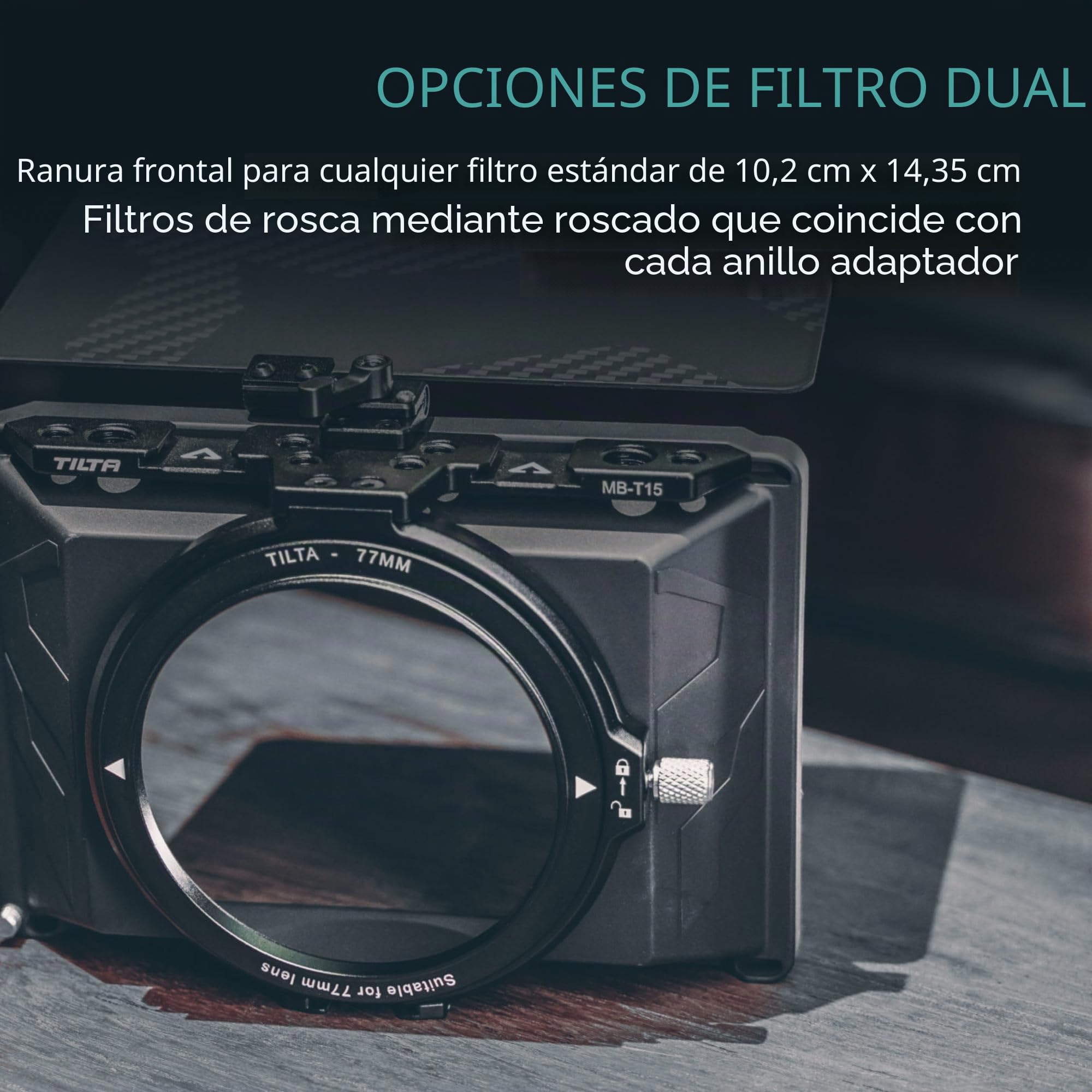 Tilta Mini Matte Box Caja Mate 4x5.65 Marco de Filtro para cámaras DSLR sin Espejo, con Anillo Adaptador de Lente de 67 mm/72 mm/77 mm/82 mm Soporte de Varilla de 15 mm Ligero MB-T15
