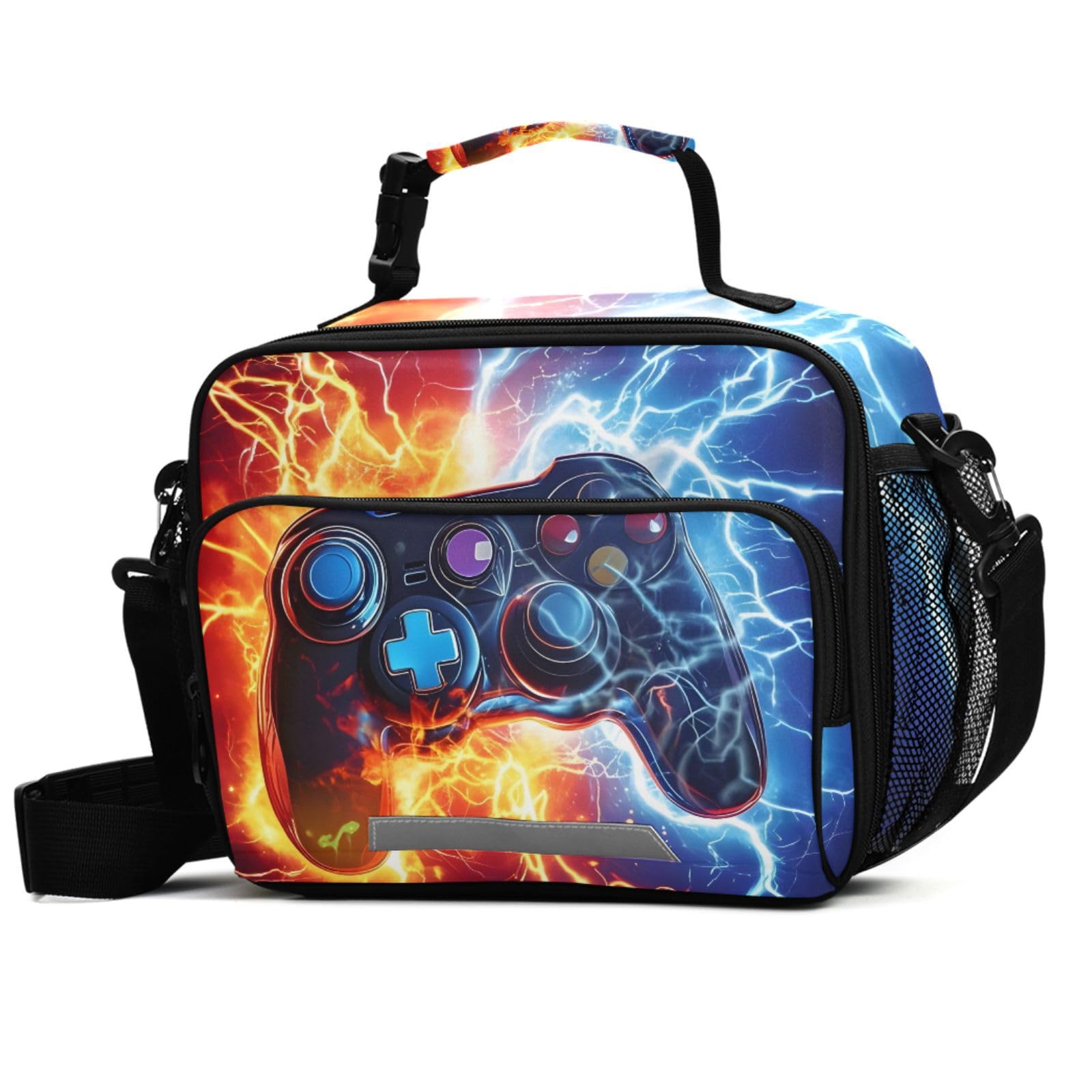 ALAZA Game Controller Fire Electric Spark Lunch Box for Girls Kids Insulated Lunch Bag Boys Lunchbox Reusable Cooler Tote Freezable Shoulder Strap for