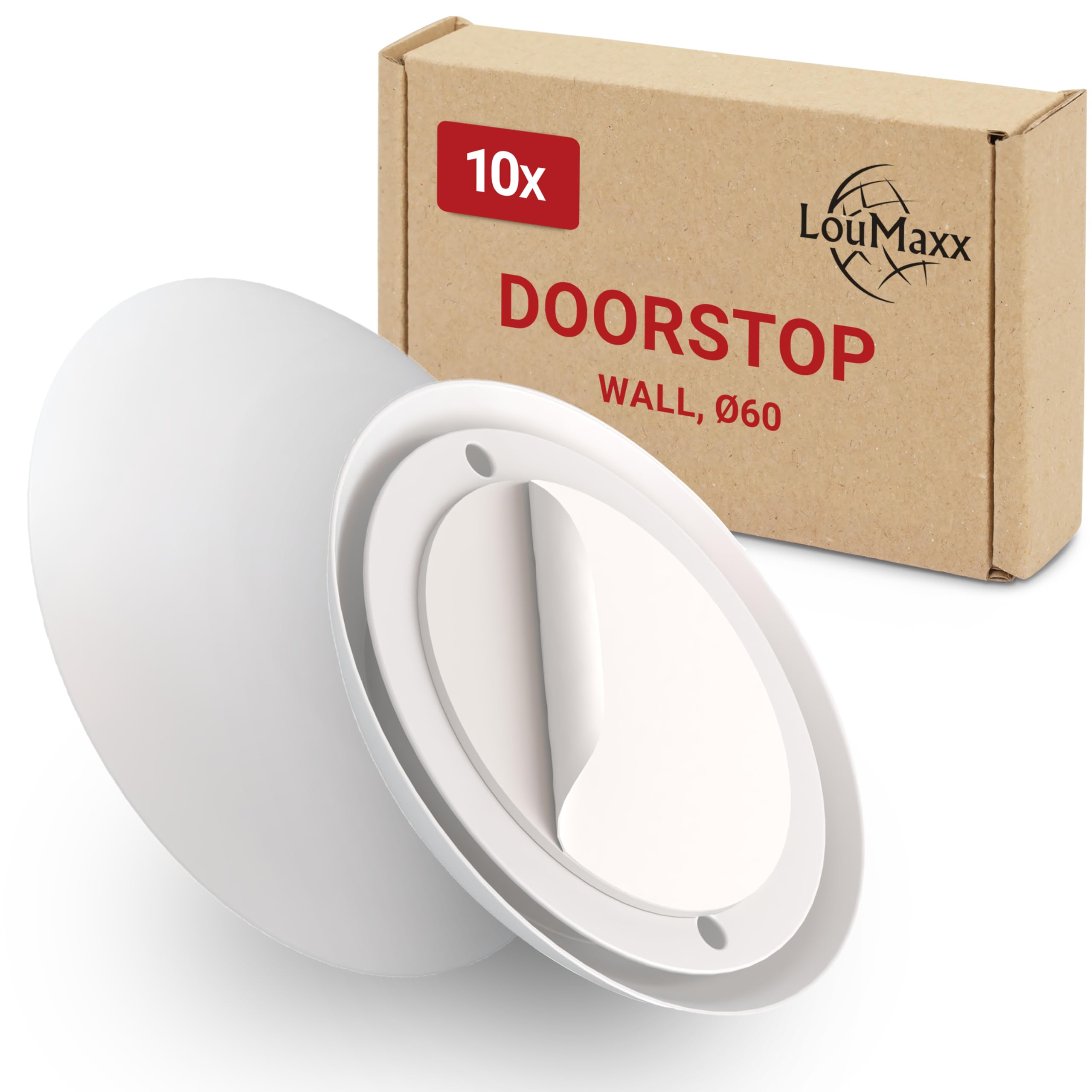 LouMaxx Door Stop Wall Self-Adhesive Pack of 10 - White - Wall Door Stopper with Shock Absorbing Effect - Stop Buffer for Use on Tiles, Wood, Wallpaper and Woodchip - Easy Installation No Drilling
