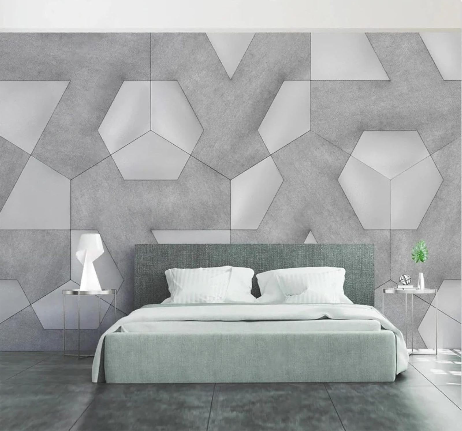 Tzxztt Abstract Grey Polygons Geometric Patterns Modern 3D Wallpaper Premium Textured Silk Neutral Tones Material Ideal for Living Room Bedroom-250cm×170cm