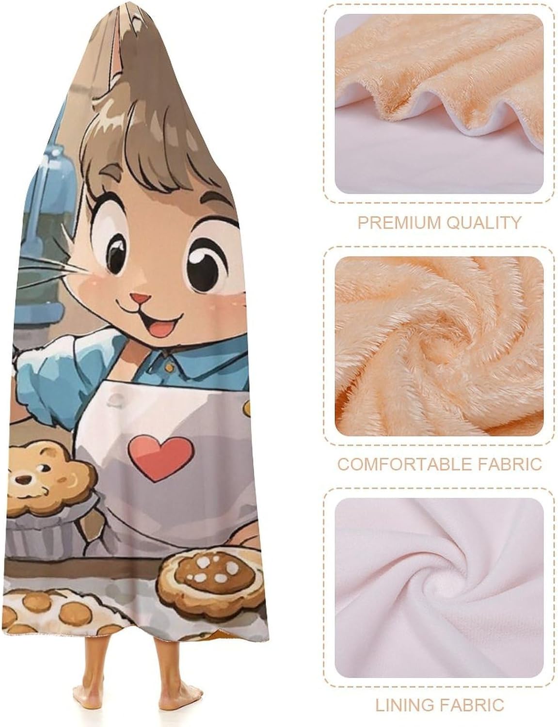 Cat Biscuits Wearable Hooded Blanket, Ultra Soft Arctic Velvet Cape Cloak Unisex - Cozy Wearable Blanket