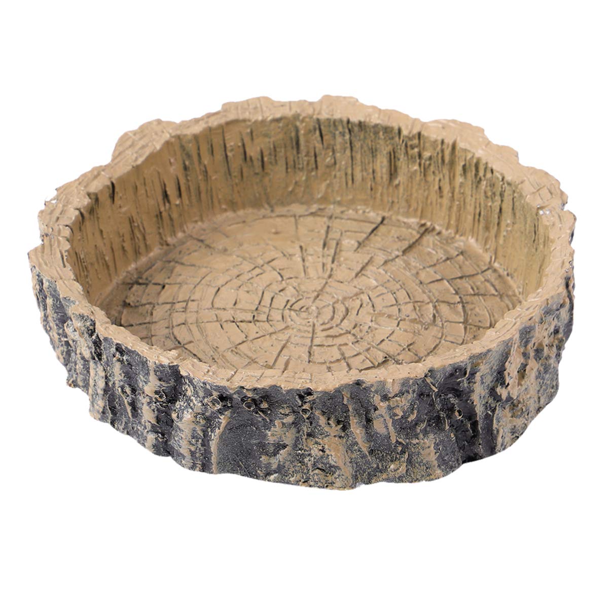 GANAZONO 1Pc Tree Stump Reptile Feeding Bowl Durable Resin Food Water Dish for Lizard Gecko Tortoise Reptile Supplies for Crawling Pets Dark Brown