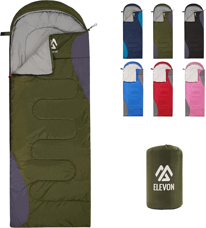 Elevon Saco de dormir doble para adultos con 2 almohadas, ligero, lavable a máquina, saco de dormir para 2 personas para 3 estaciones, camping, senderismo, viajes, opción multicolor